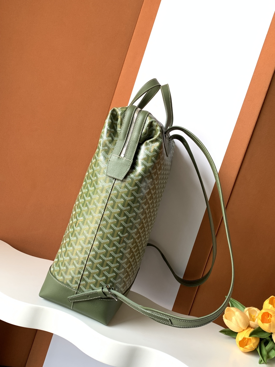 GOYARD Goyardine Calfskin Cisalpin MM Backpack Khaki