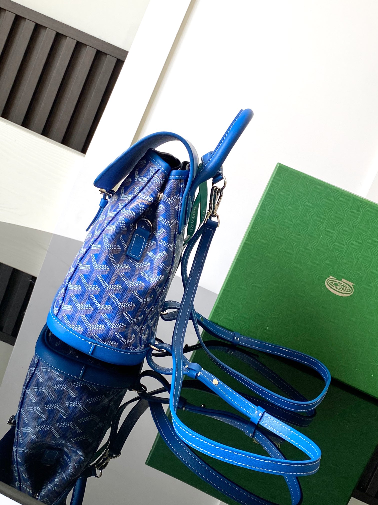 GOYARD Goyardine Calfskin Mini Alpin Backpack blue