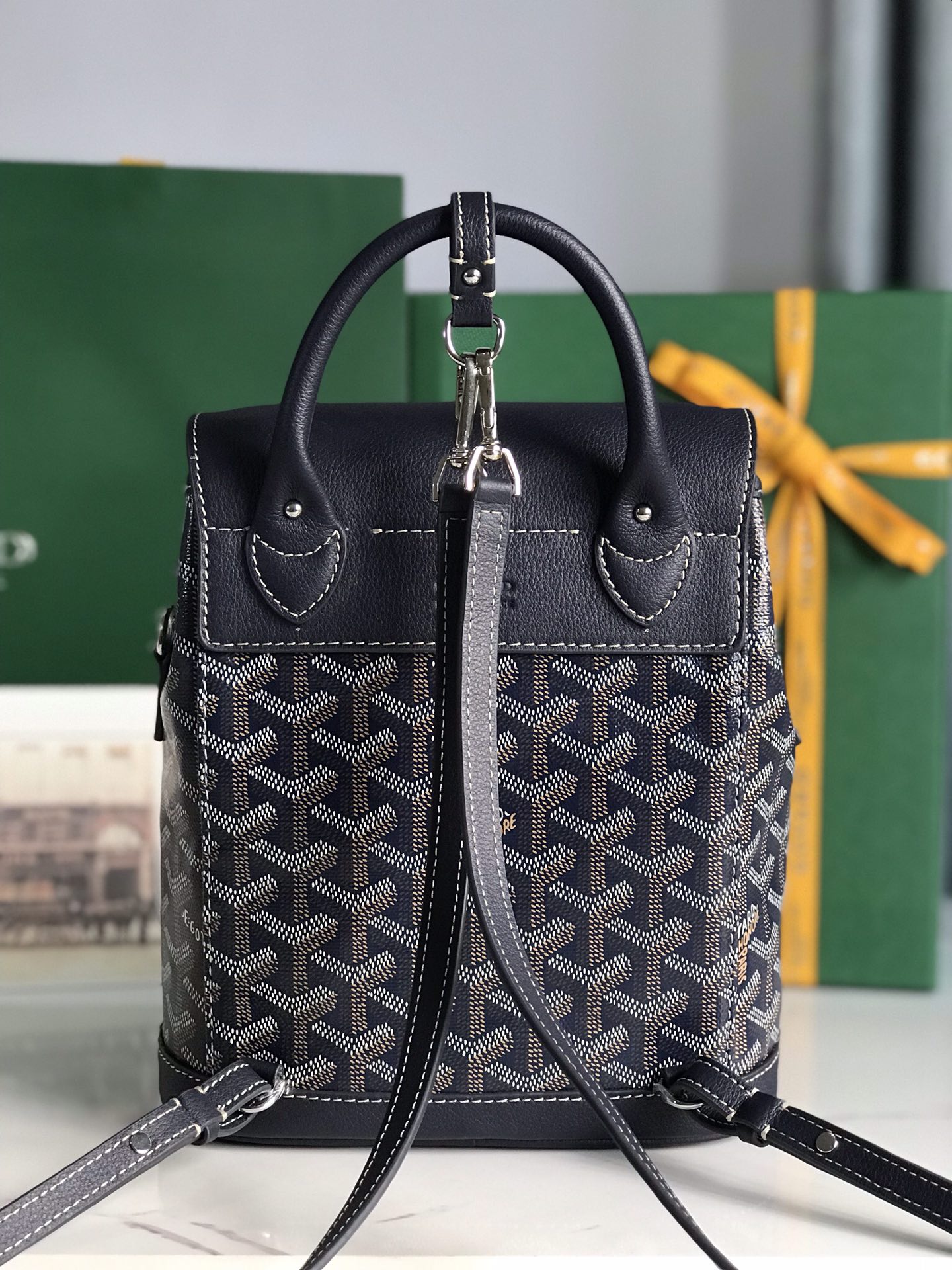 GOYARD Goyardine Calfskin Mini Alpin Backpack Navy