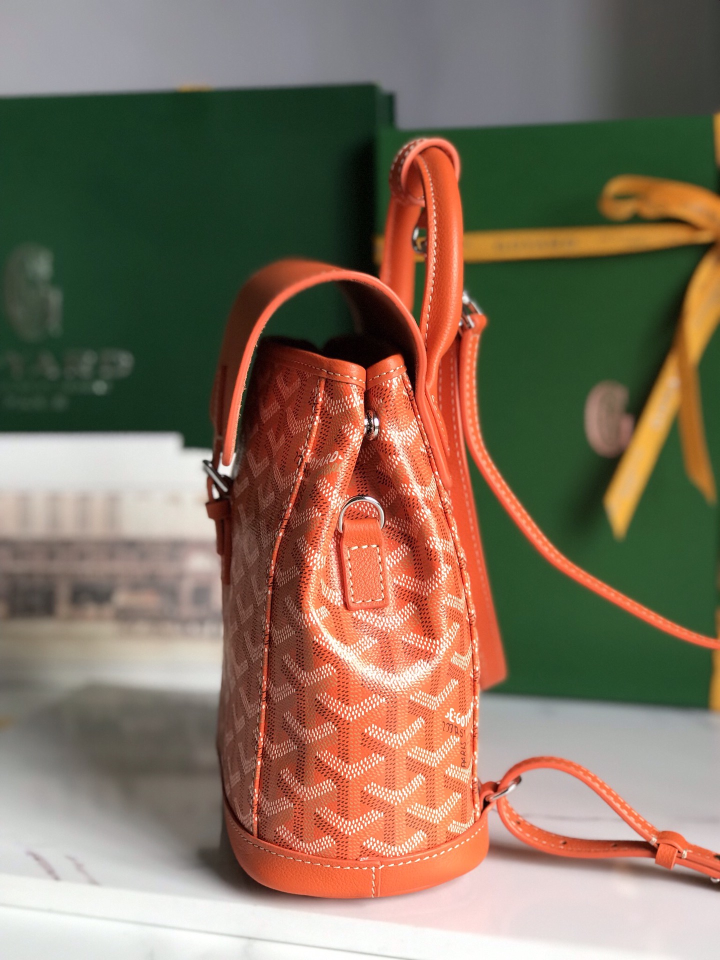 GOYARD Goyardine Calfskin Mini Alpin Backpack Orange 1492285