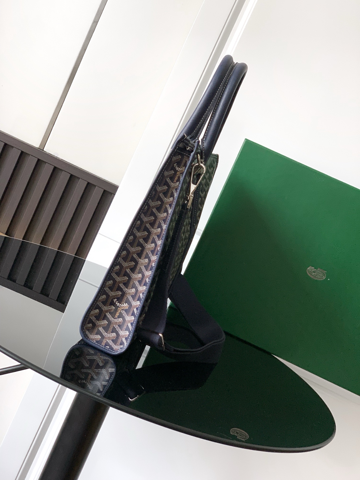 GOYARD Goyardine Calfskin Morvan Document Case Navy blue