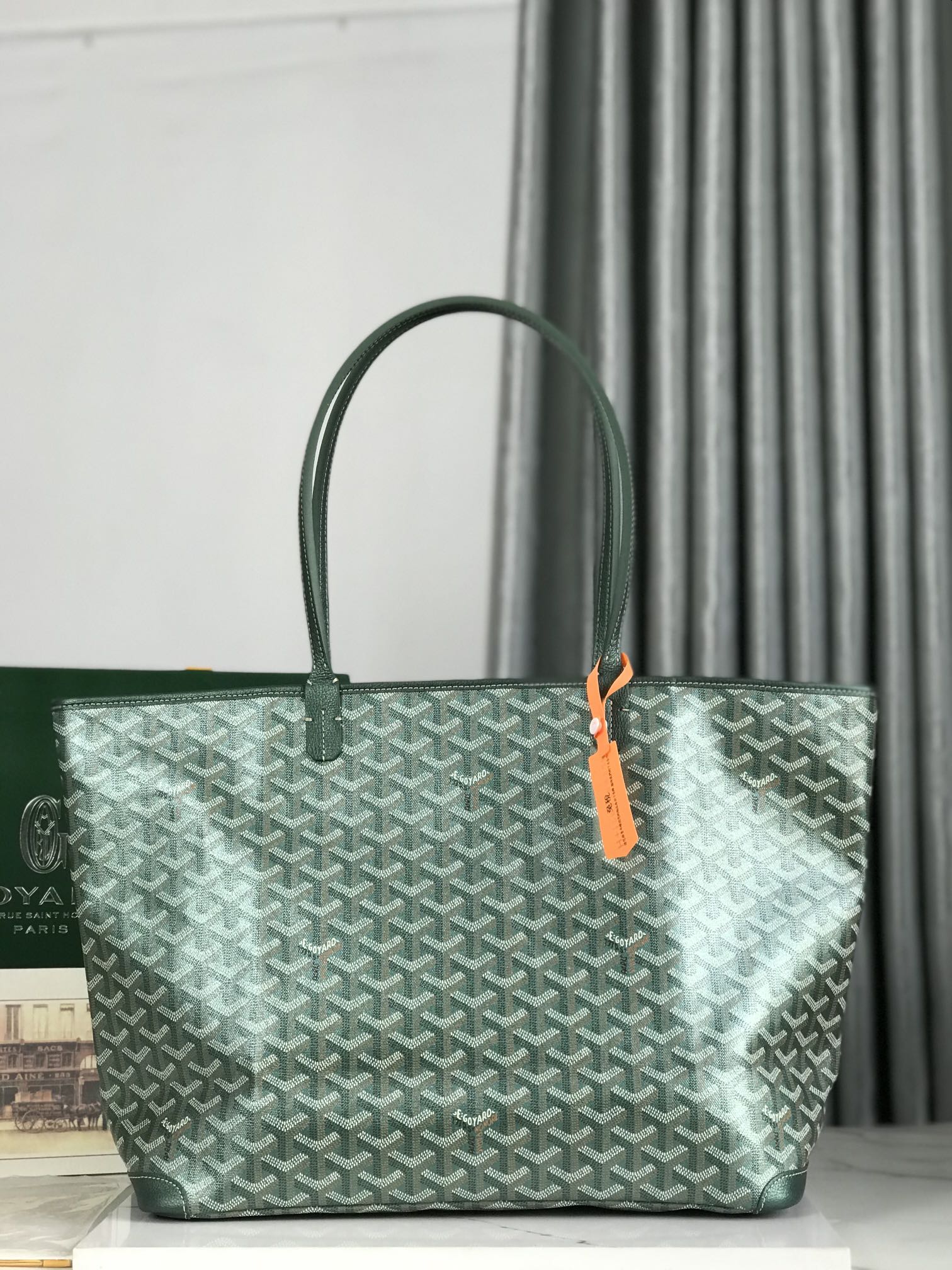Goyard Goyardine Green Artois Tote PM Palladium