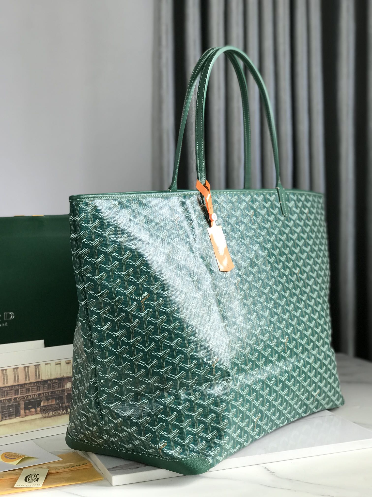 Goyard Goyardine Green St. Louis GM Tote Bag Palladium