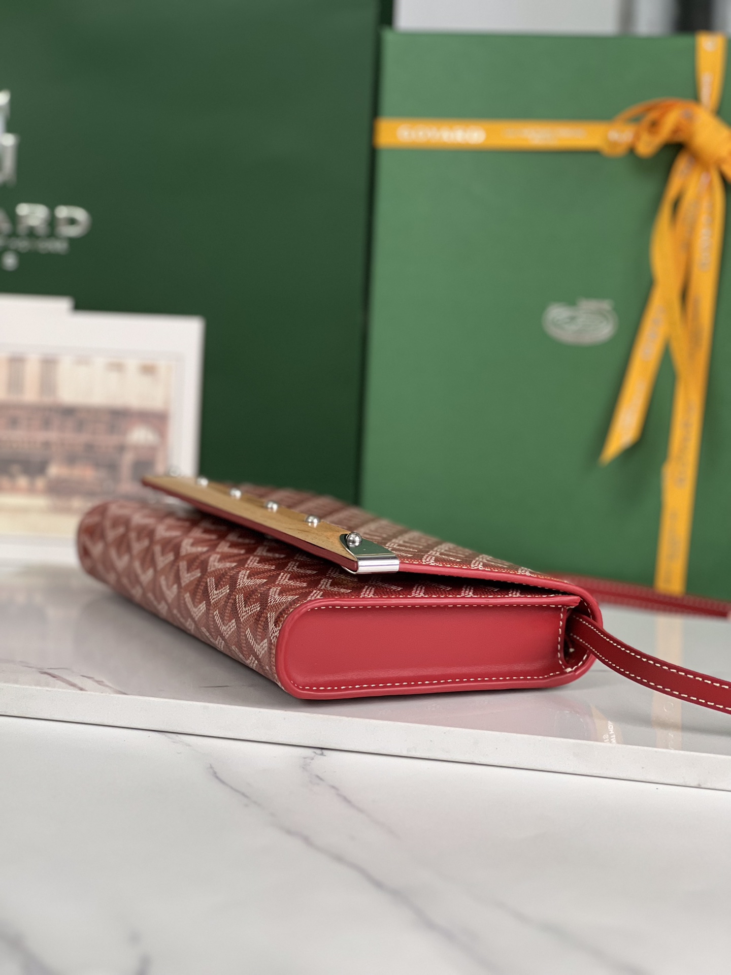 GOYARD Goyardine Monte Carlo Bois Clutch With Strap Red