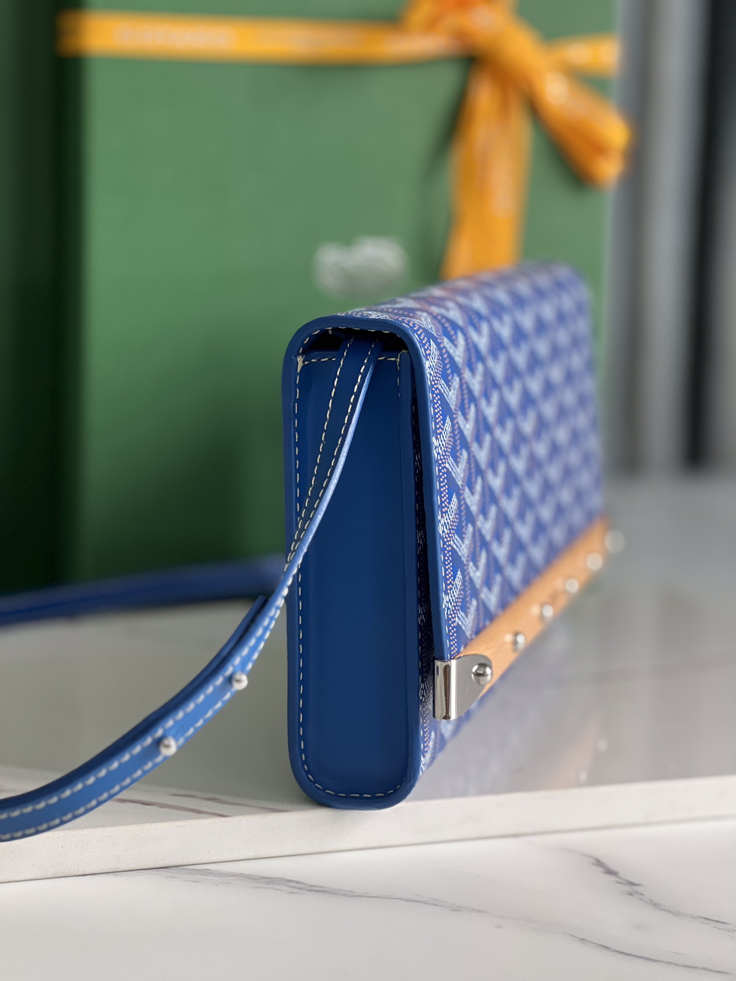 GOYARD Goyardine Monte Carlo Bois Clutch With Strap Sky Blue