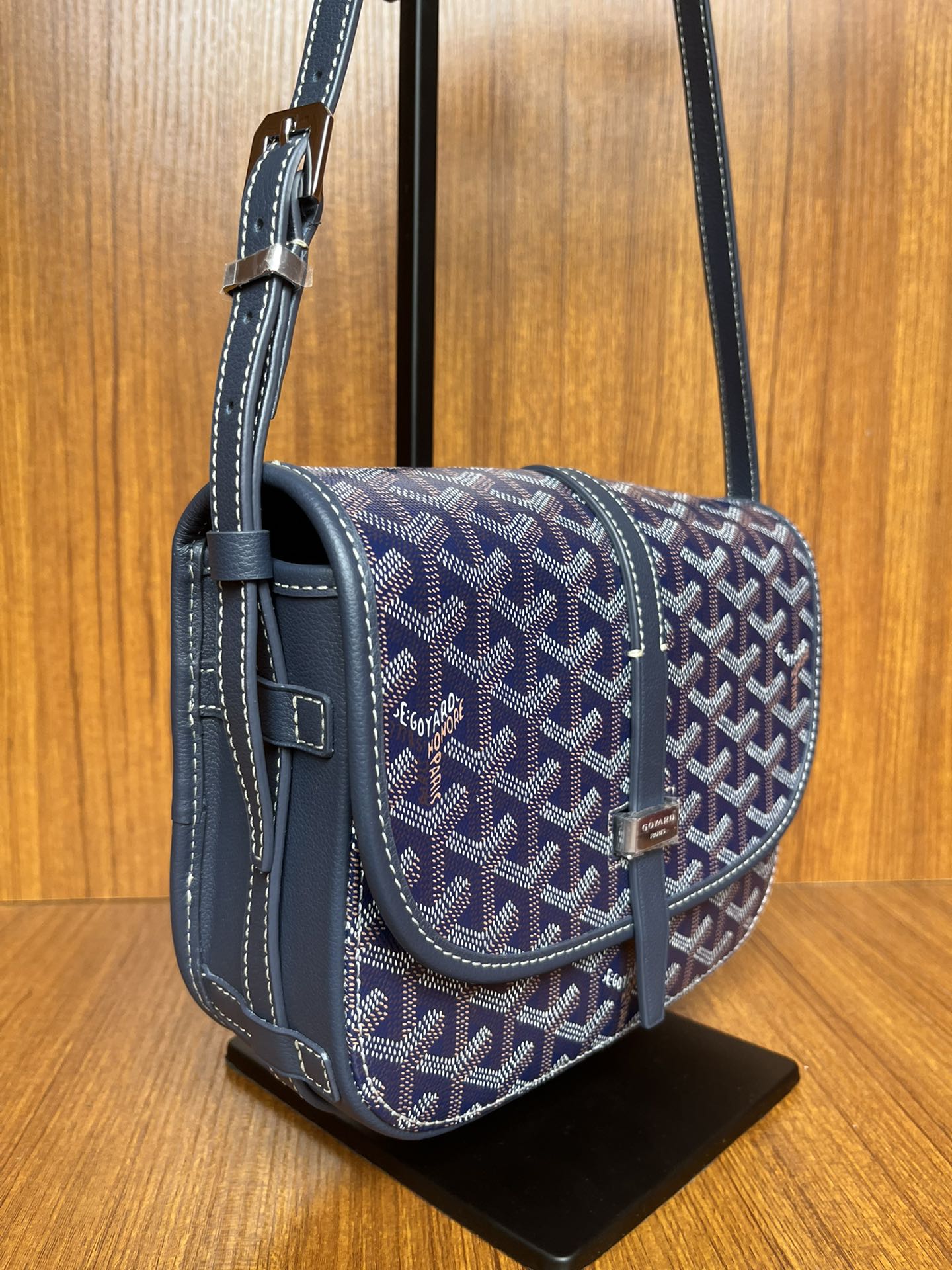 Goyard Goyardine Navy Belvedere PM Palladium Hardware