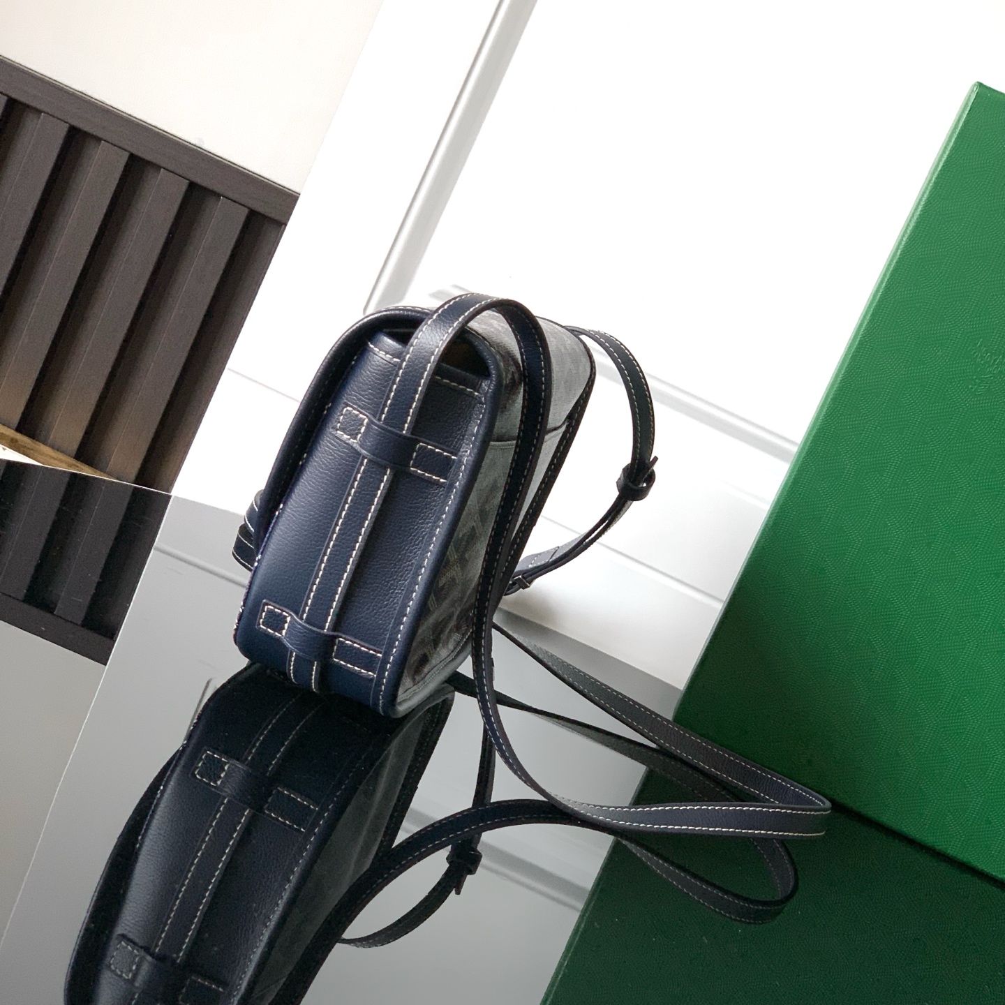 Goyard Goyardine Navy Belvedere PM Palladium Hardware