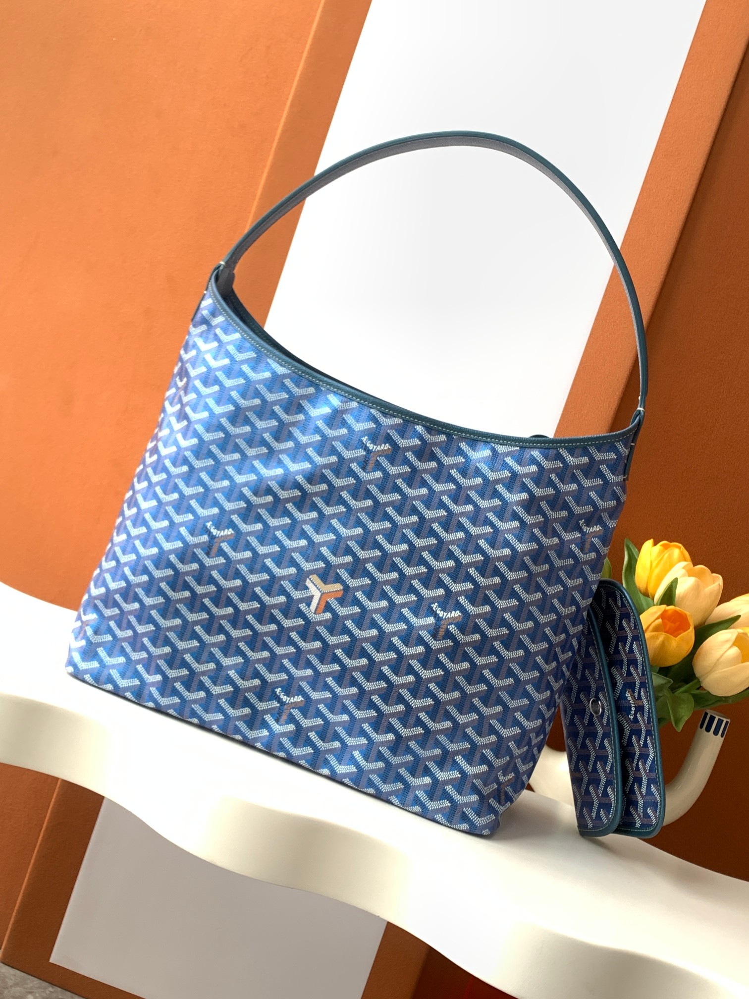 Goyard Blue Goyardine Hobo Bag