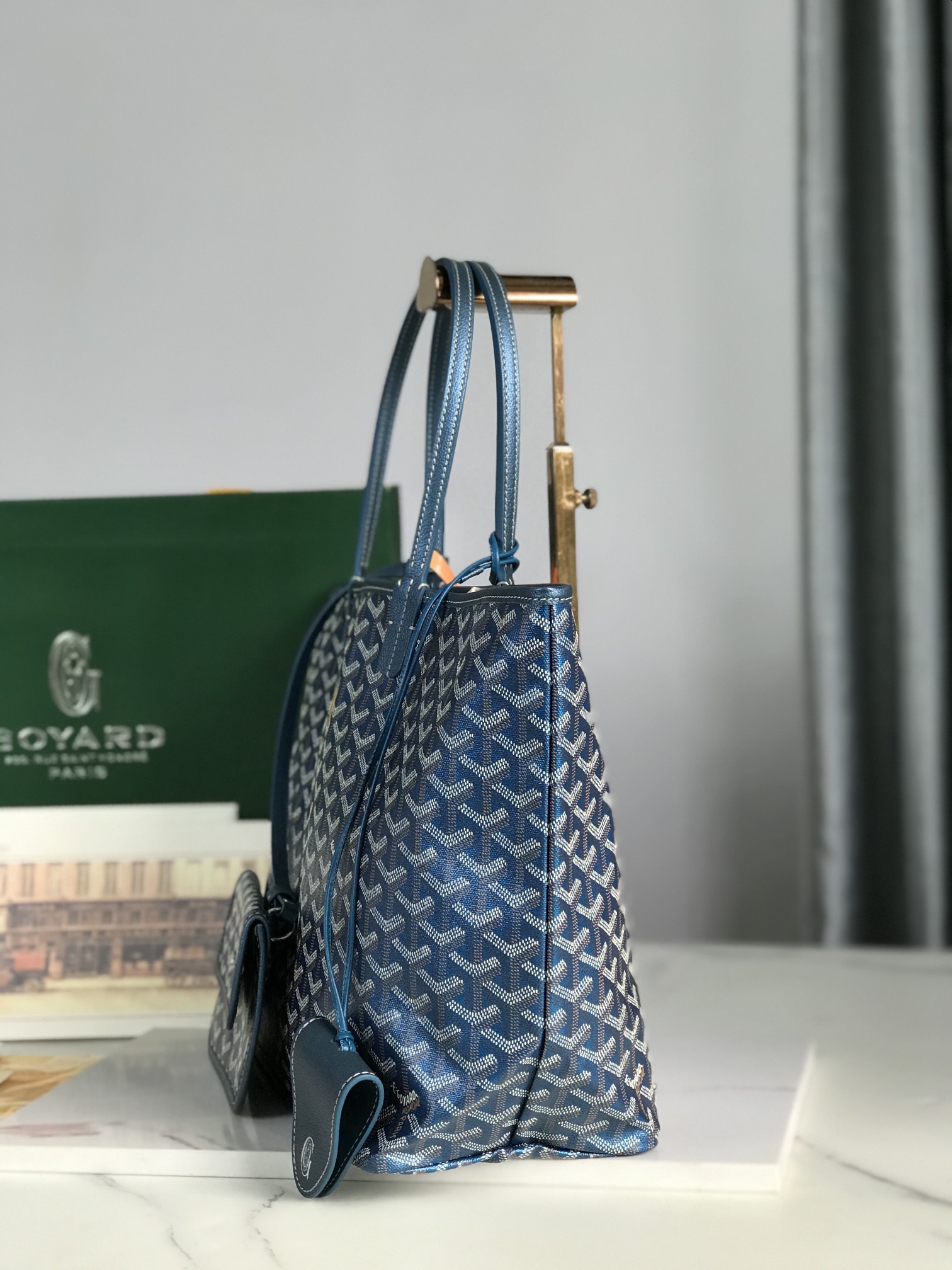 Goyard Goyardine Pearly Blue St. Louis PM Tote Bag Palladium