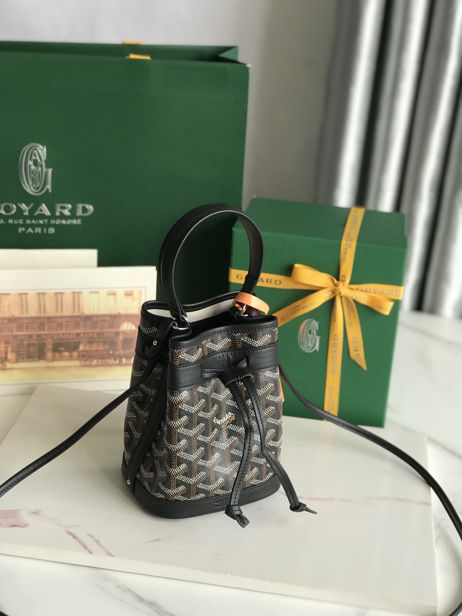 GOYARD Goyardine Petit Flot Bucket Bag PM Black 791368