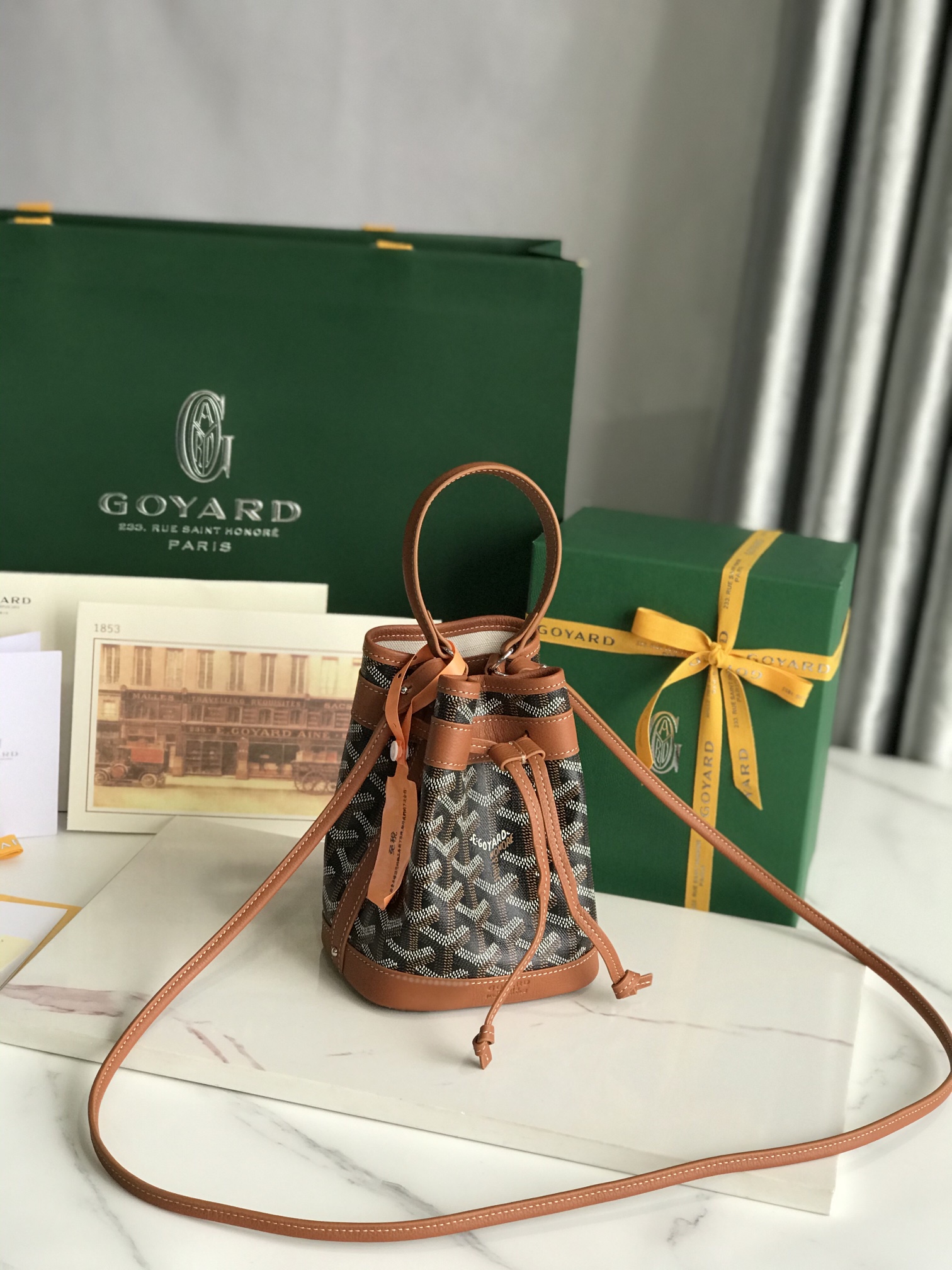 GOYARD Goyardine Petit Flot Mini Bucket Bag Black Gold