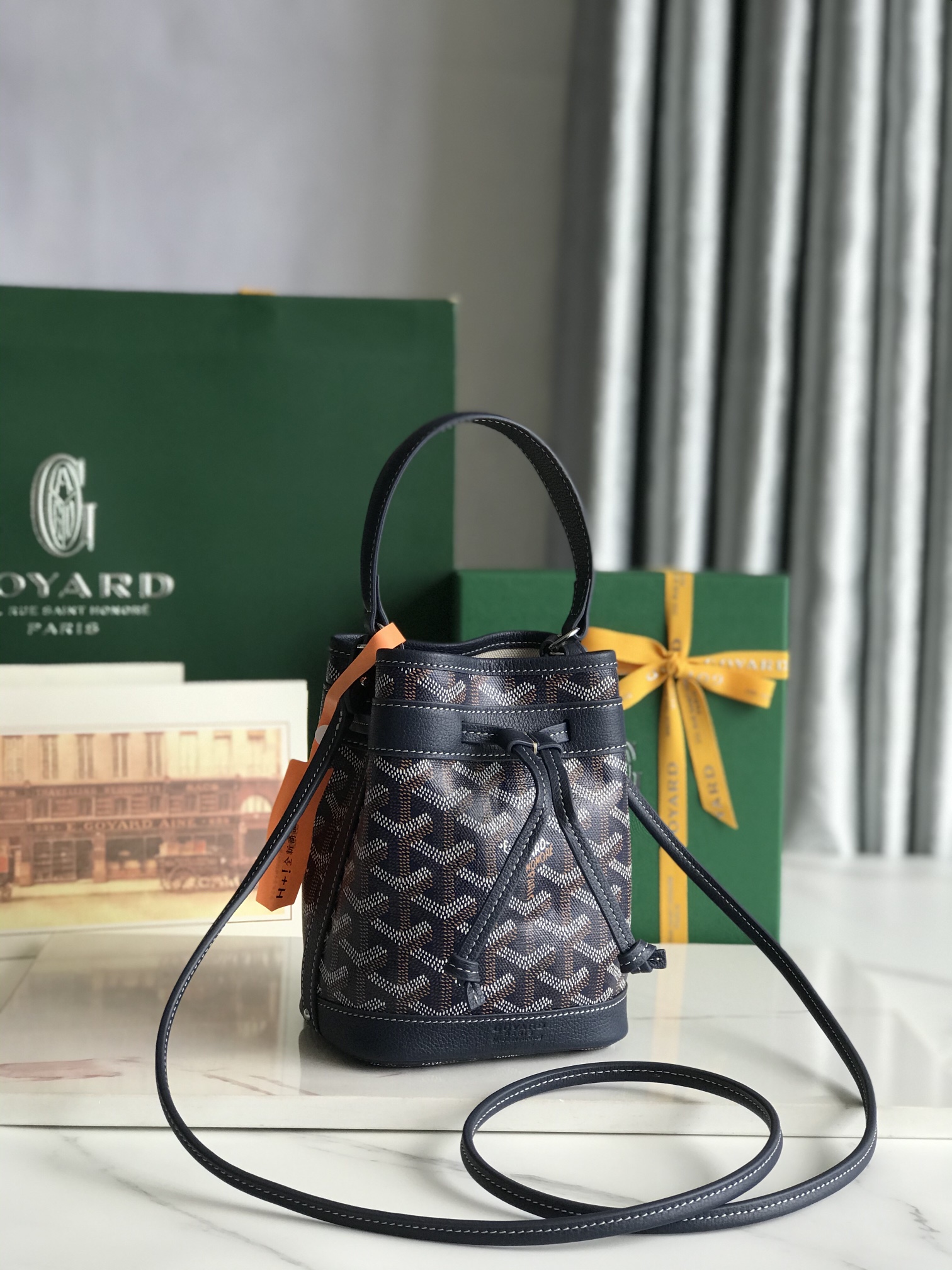 GOYARD Goyardine Petit Flot Mini Bucket Bag Blue navy
