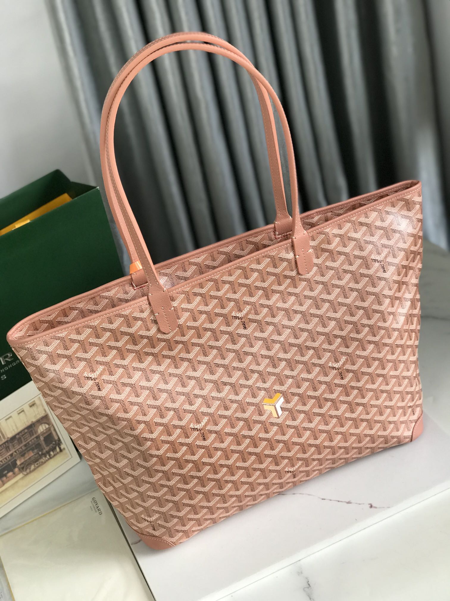 Goyard Goyardine pink Artois Tote PM Palladium