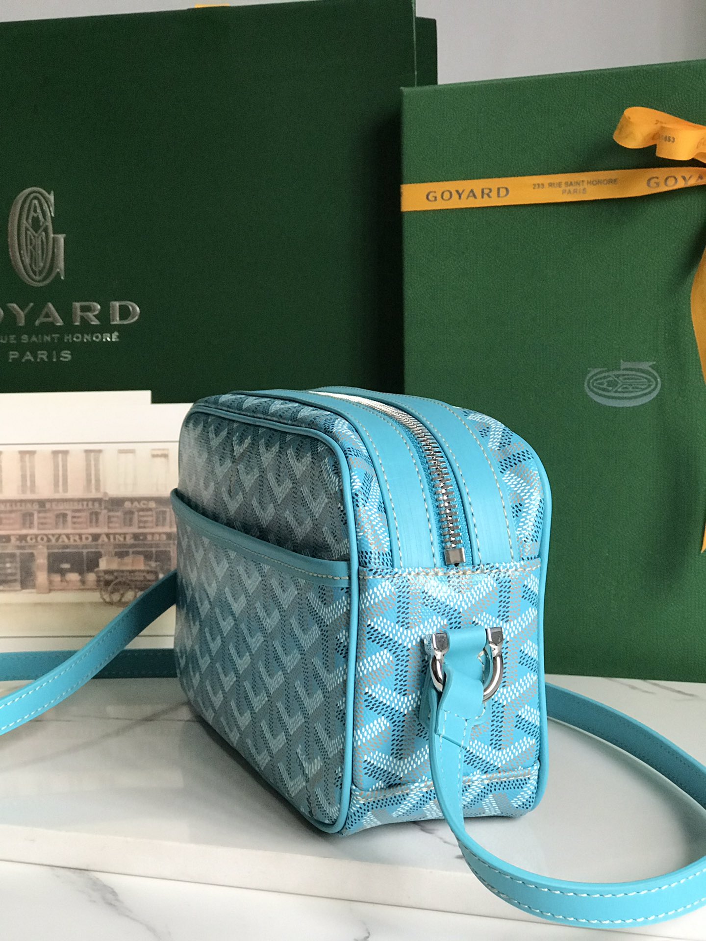 Goyard Goyardine Turquoise Anjou PM Embroidered bag in blue