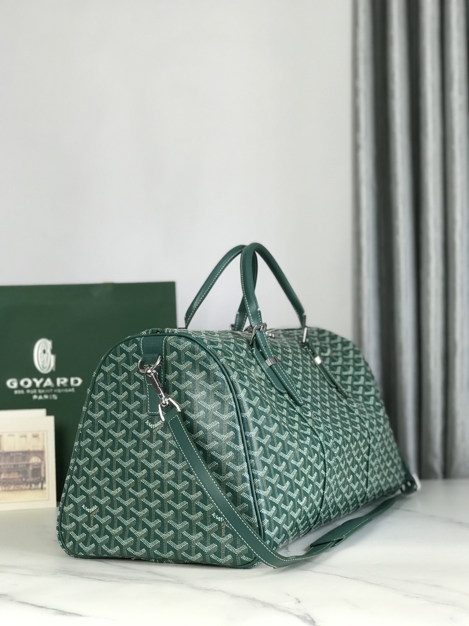 Goyard green Goyardine Coated Canvas Croisjour 55 Boston Bag