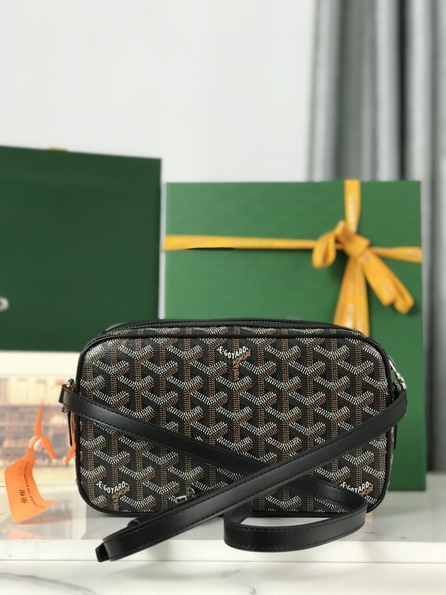 GOYARD Herringbone Cup Vert PM Shoulder Bag PVC black brown