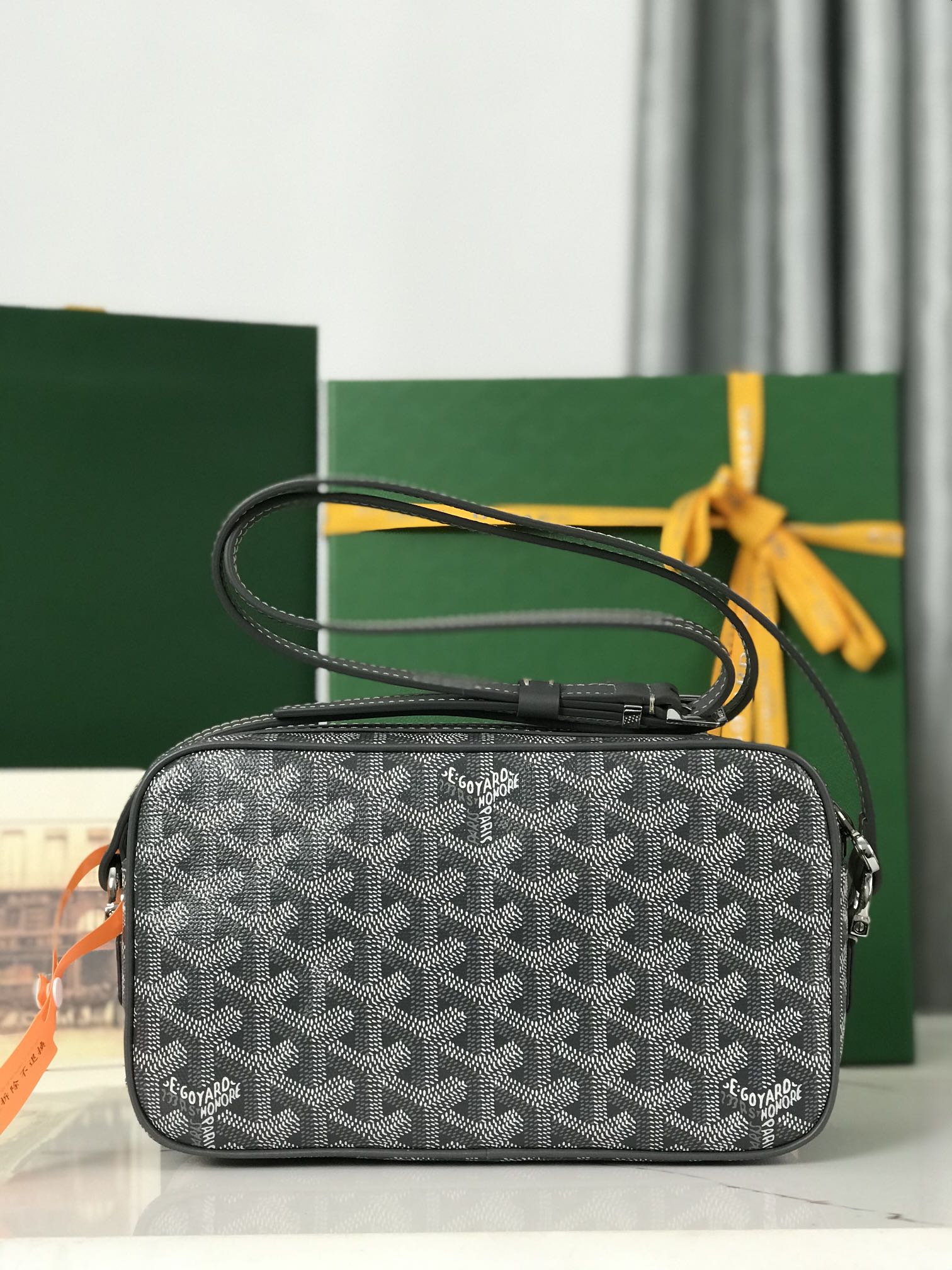 GOYARD Herringbone Cup Vert PM Shoulder Bag PVC black gray