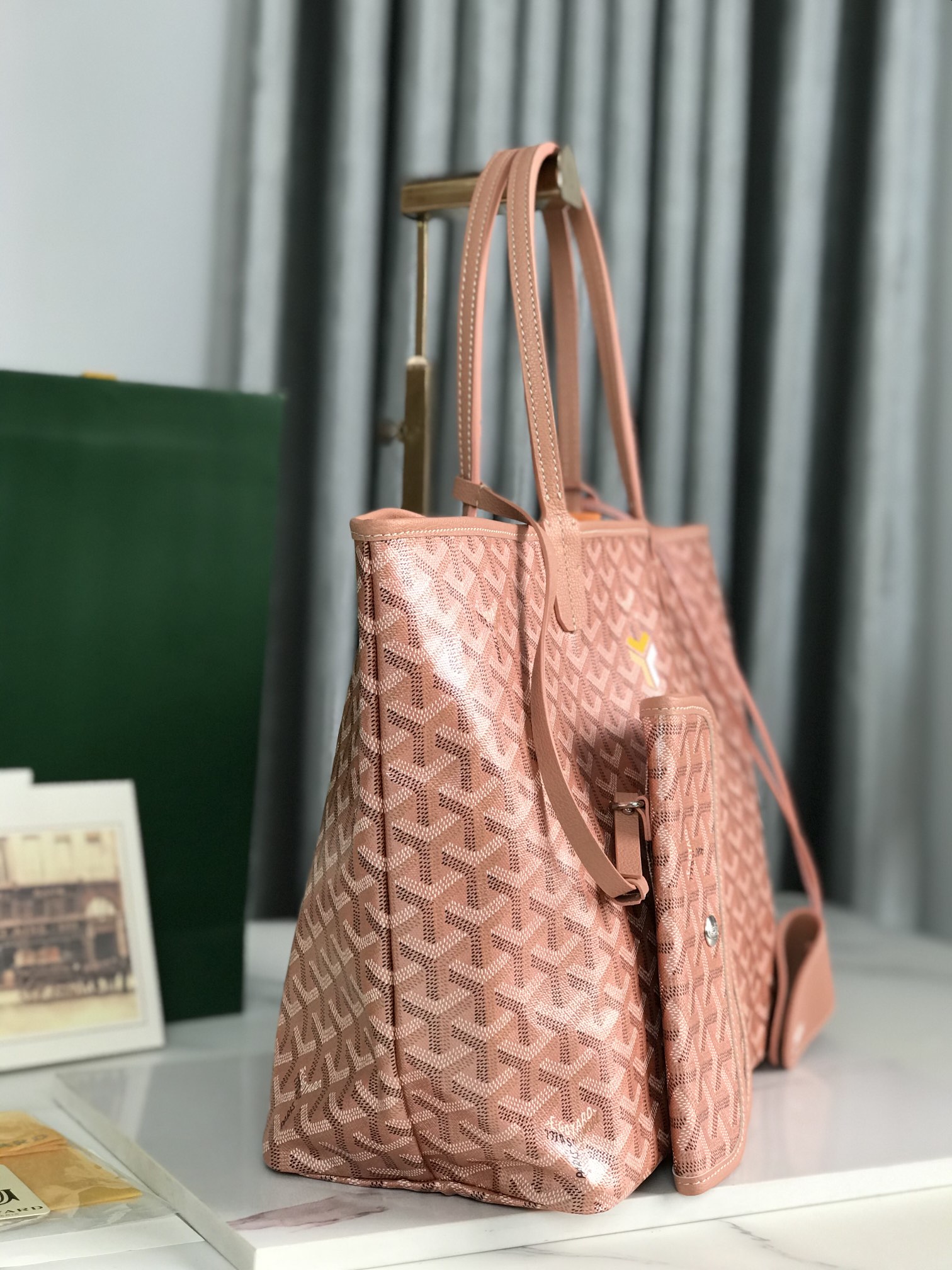 GOYARD Iridescent Goyardine Saint Louis PM Pearly Coral bag in pink