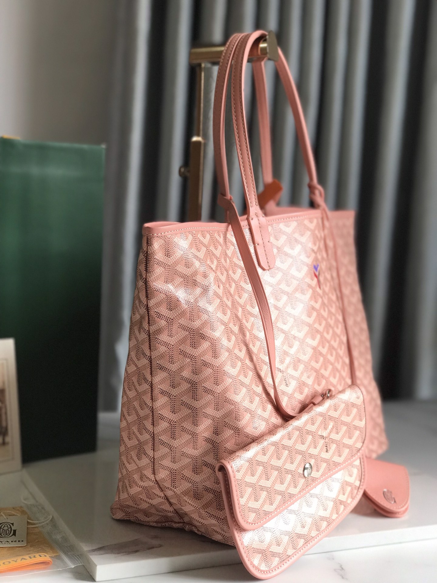 GOYARD Iridescent Goyardine Saint Louis PM Pearly Coral bag pink