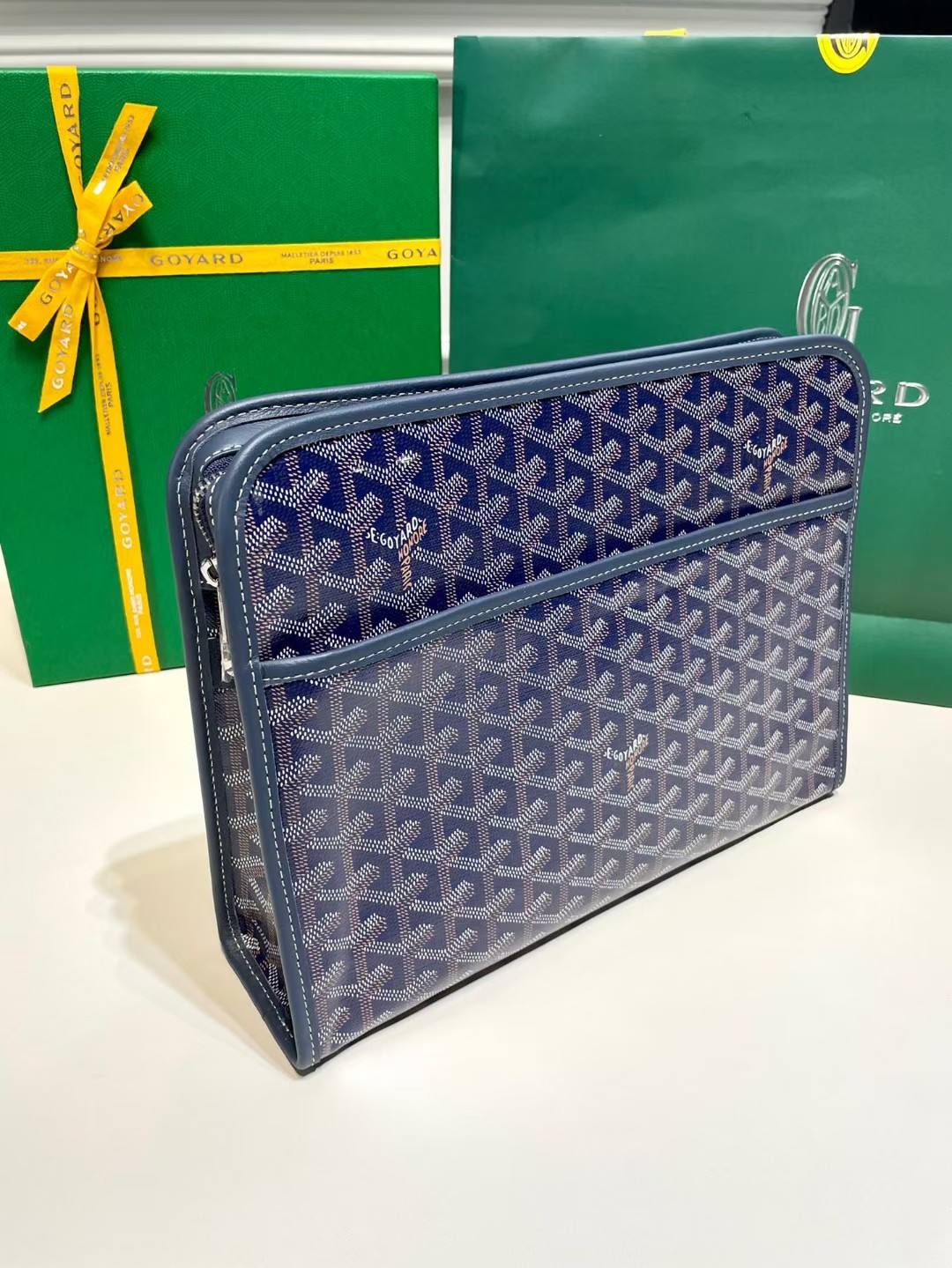 Goyard Jouvence Toiletry Pouch Goyardine GM Blue in Coated