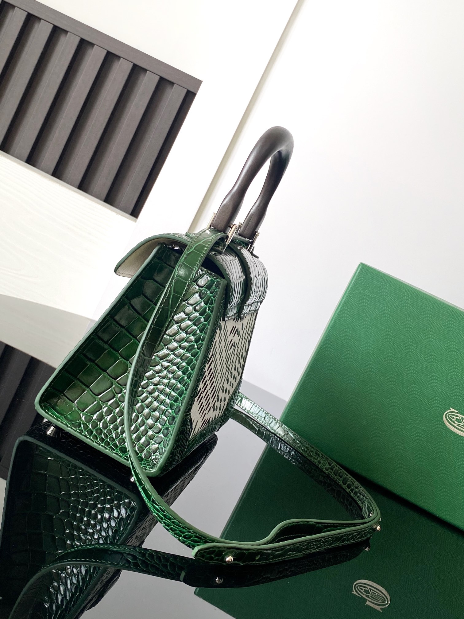 Goyard Matignon Crocodile Pattern Leather Top Handle Bag – green