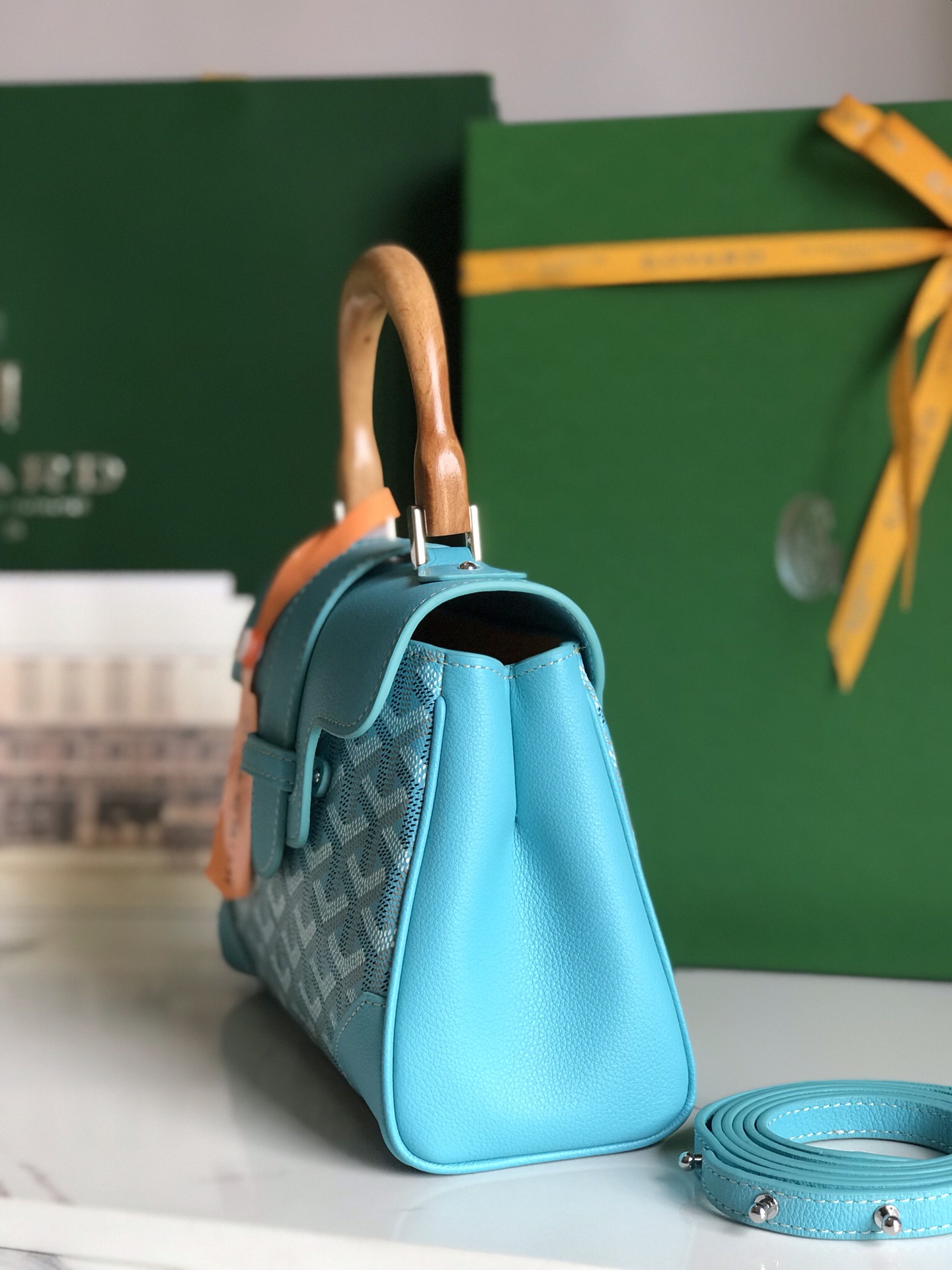 Goyard Mini Saïgon Souple Top Handle Bag With Palladium Hardware in blue sky