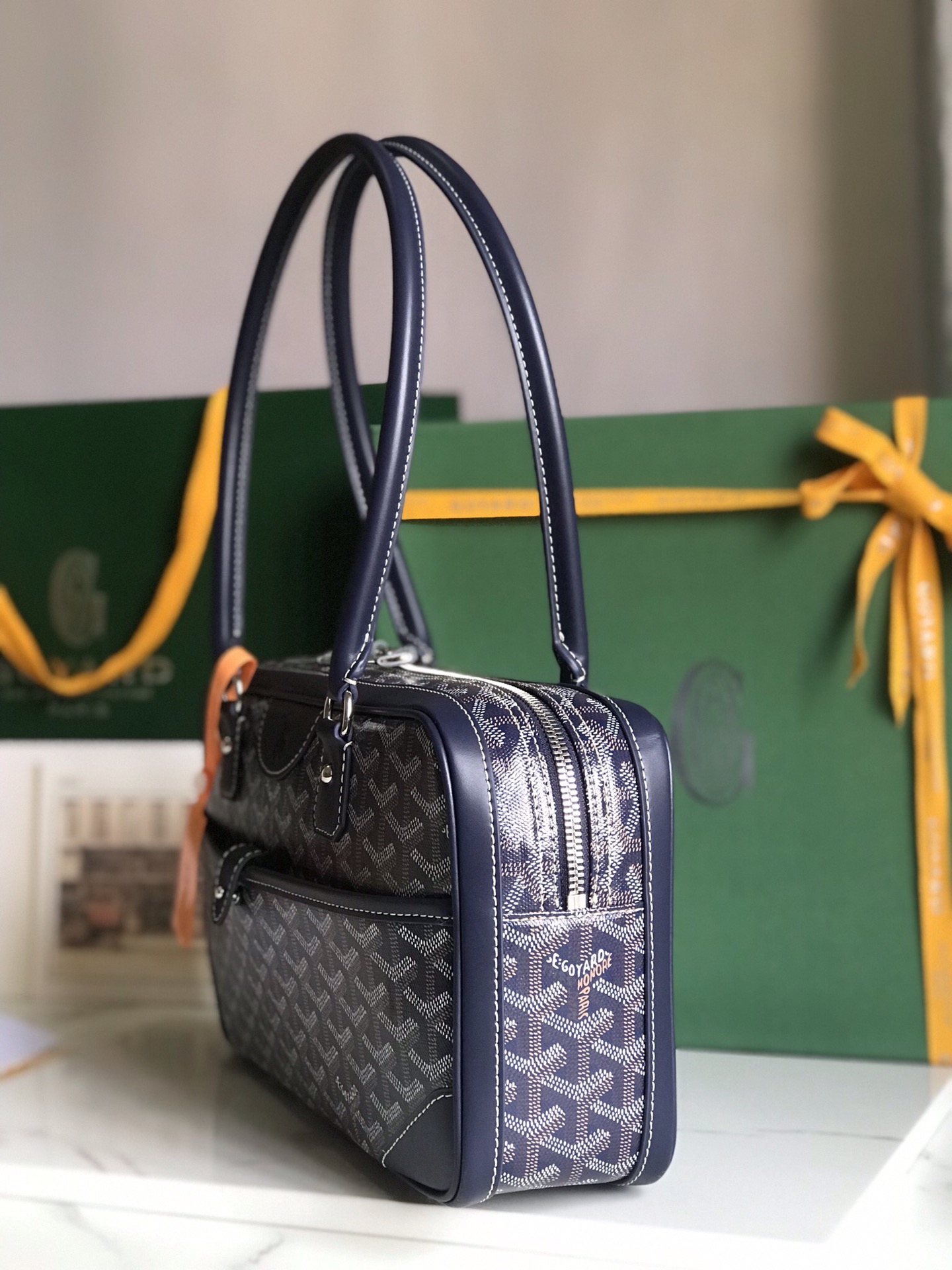 Goyard Navy Blue Goyardine Saint Martin Bag