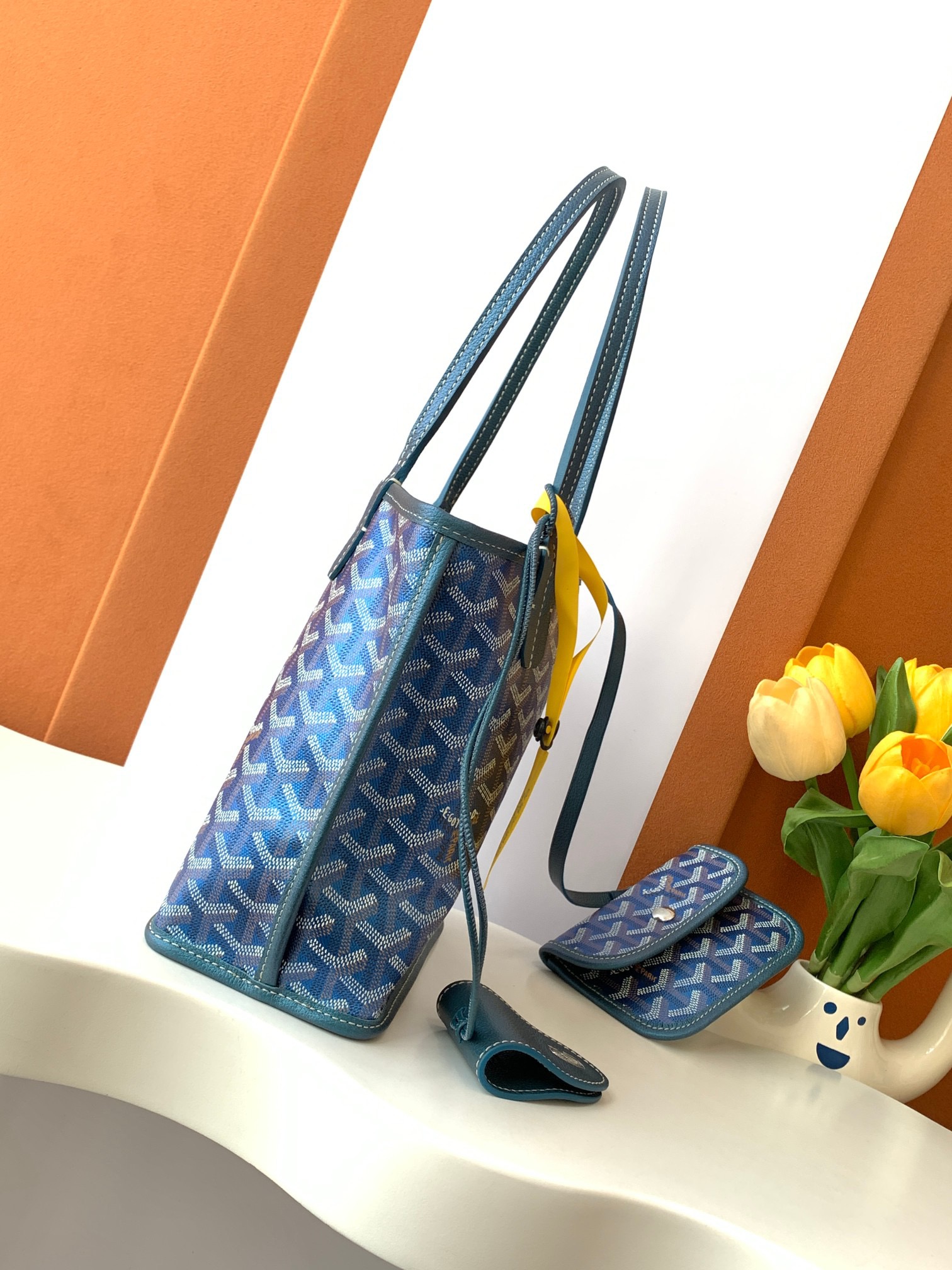 Goyard Pearly Blue Goyardine Canvas And Chevroches