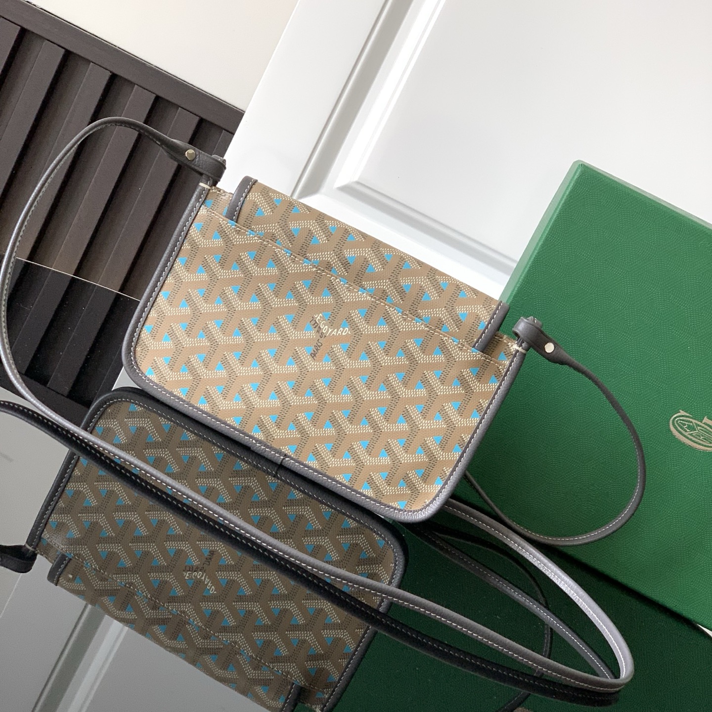 Goyard Plumet Pocket Wallet Black and blue gray Goyardine ...