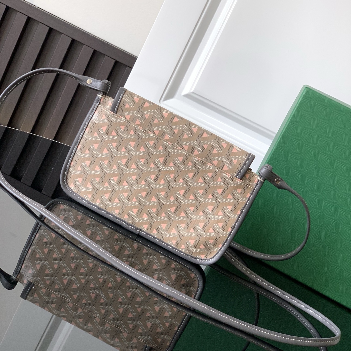 Goyard Plumet Pocket Wallet Black and Brown pink Goyardine ...