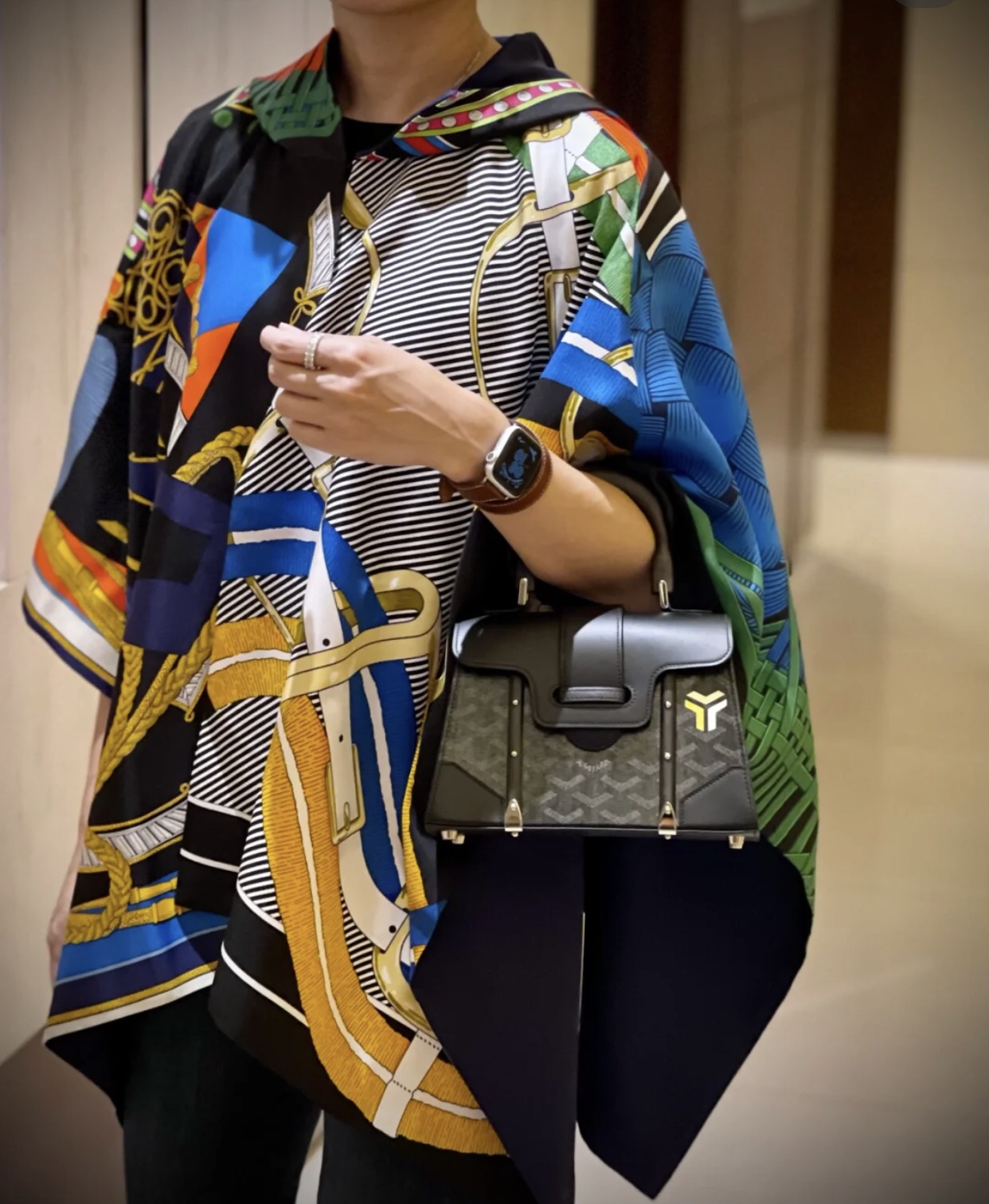 GOYARD Saigon PM Chevron Print Canvas Bag –black