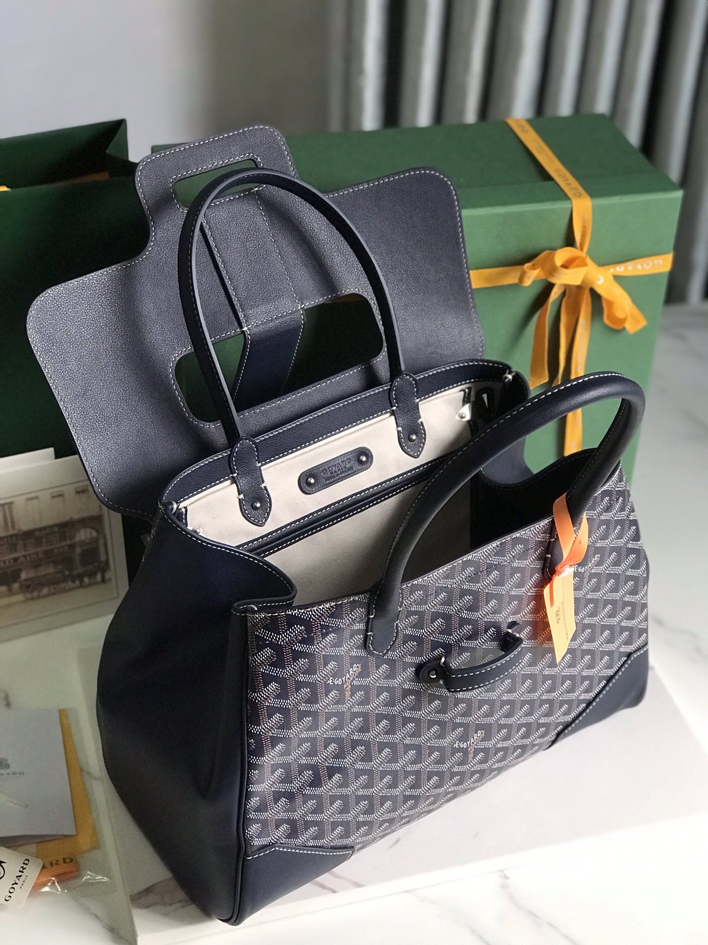 Goyard Saigon Tote Navy Blue Goyardine Canvas …