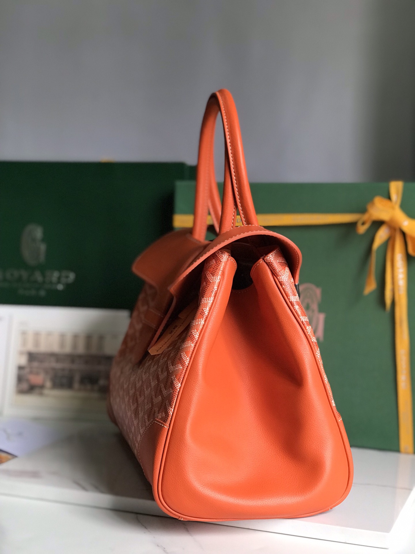 Goyard Saigon Tote orange Goyardine Canvas Palladium ...