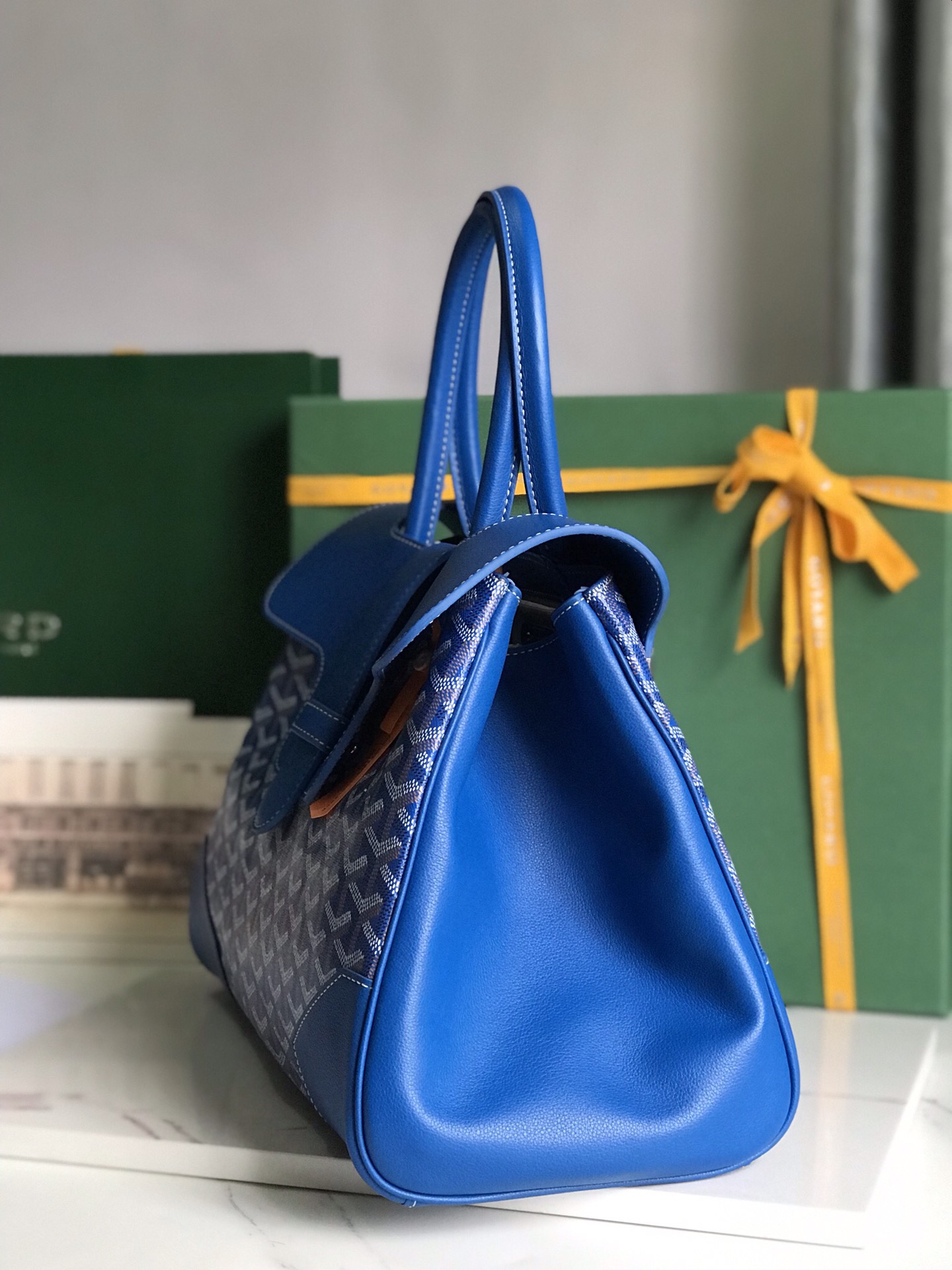 Goyard Saigon Tote Sky Blue Goyardine Canvas Palladium