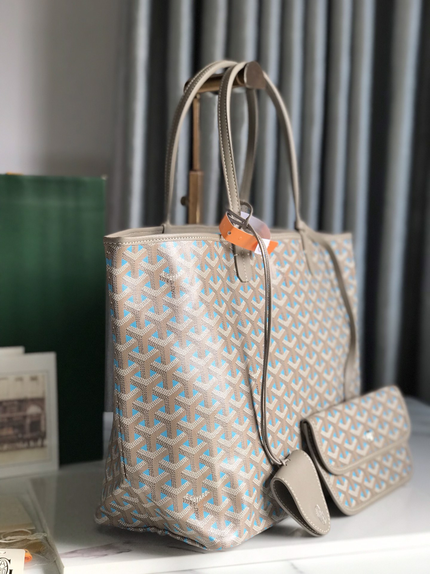 GOYARD Saint Louis PM Tote Bag Claire Voie Greige Turquois