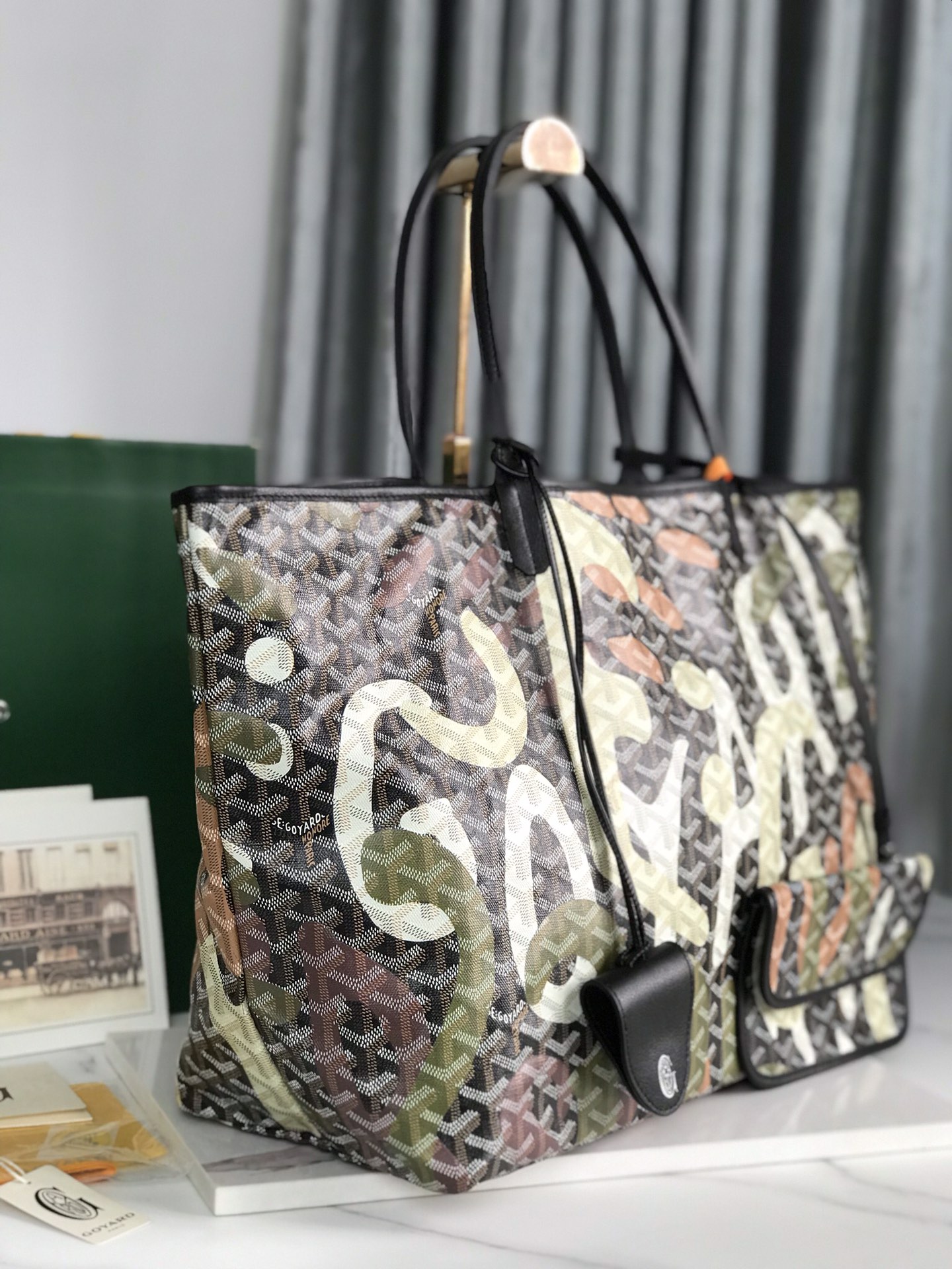 Goyard Saint Louis PM Tote Bag Lettres Camouflage Khaki