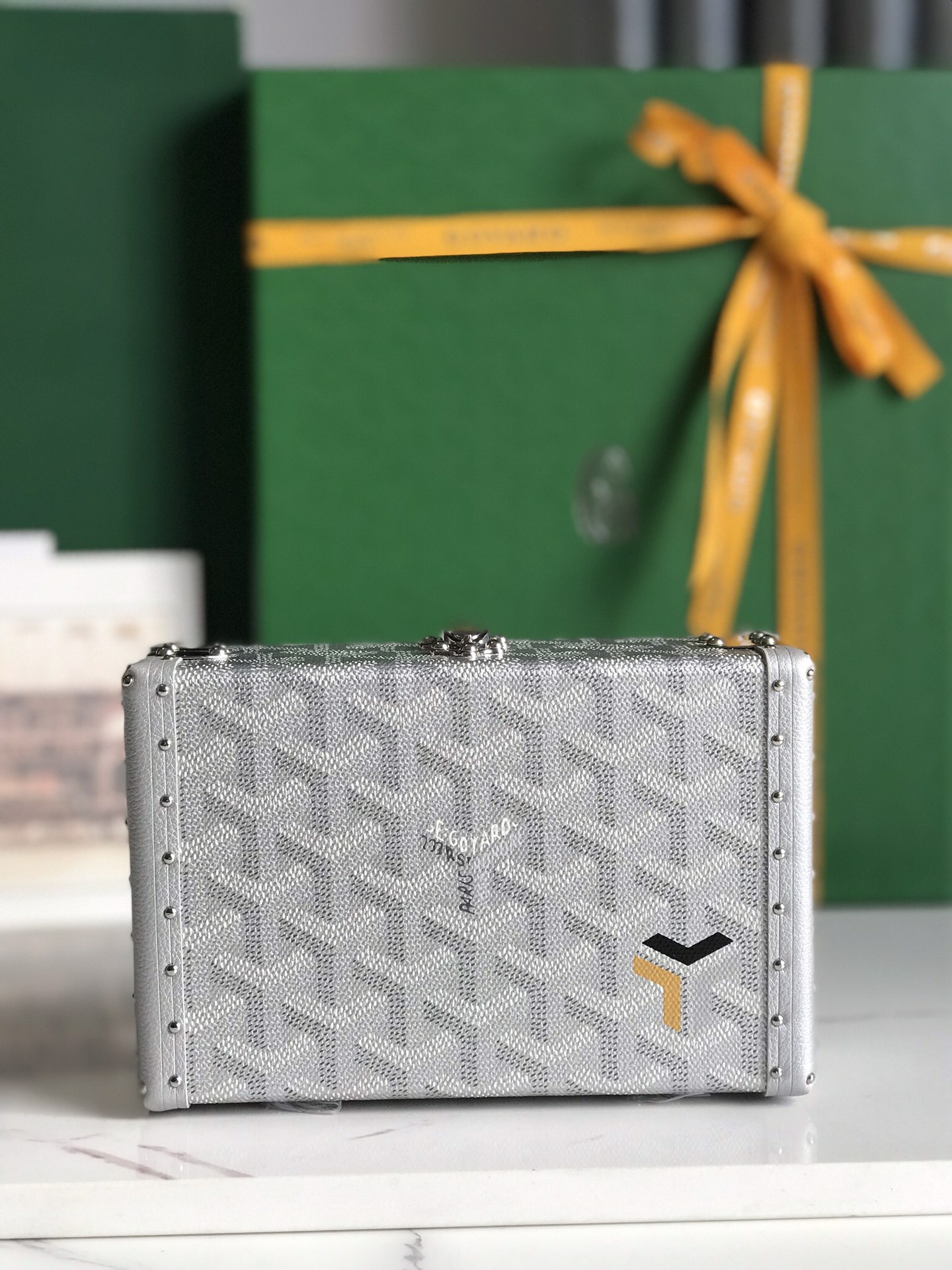 Goyard silver Coated Canvas and Leather Minaudiere
