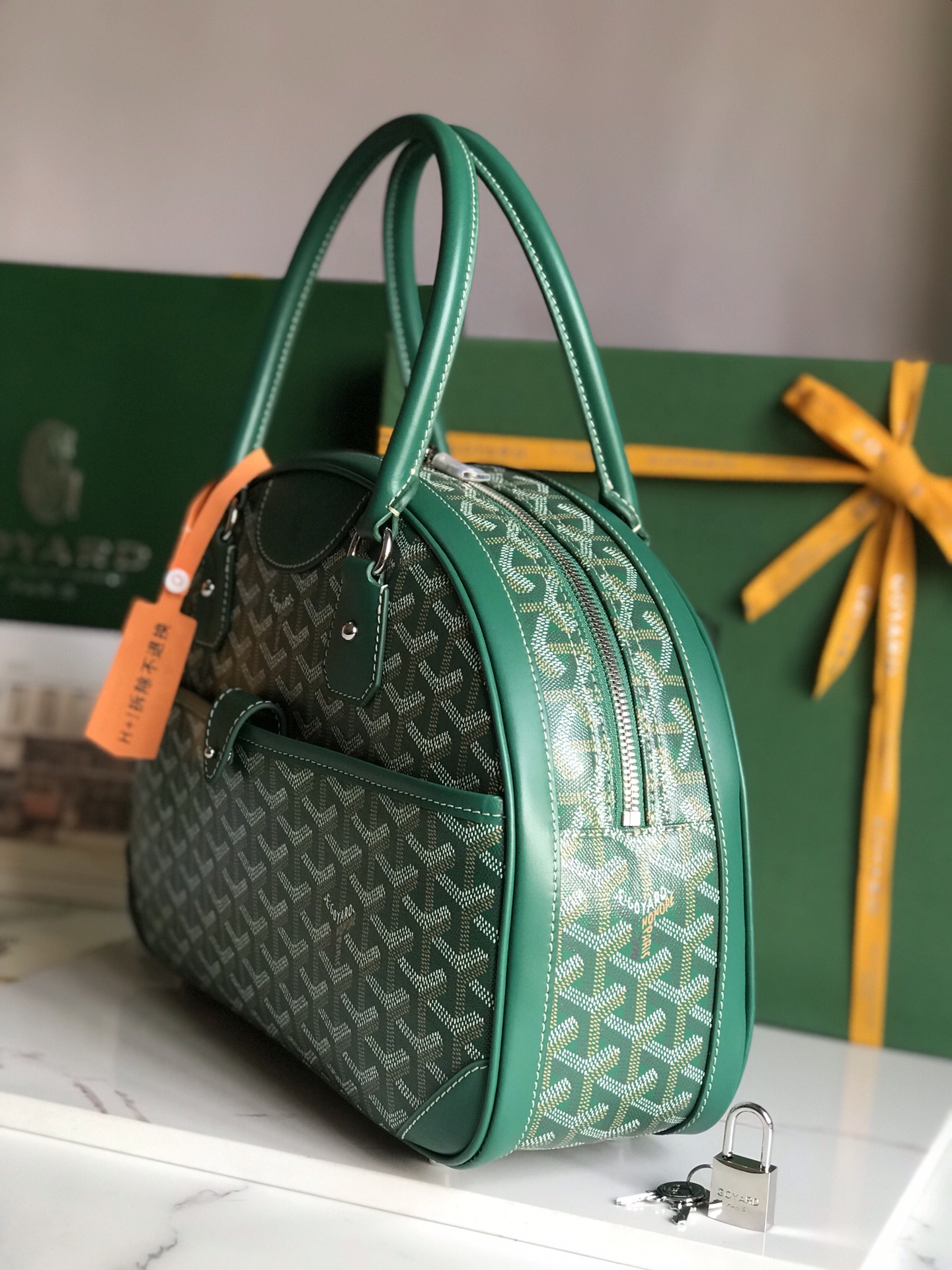 Goyard St. Jeanne MM Handbag Gray PVC Canvas Green