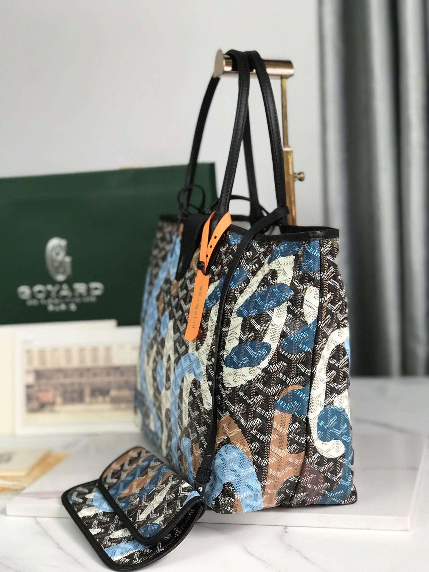 Goyard St. Louis Tote GM Black/Blue/Tan Camo Limited Edition Palladium