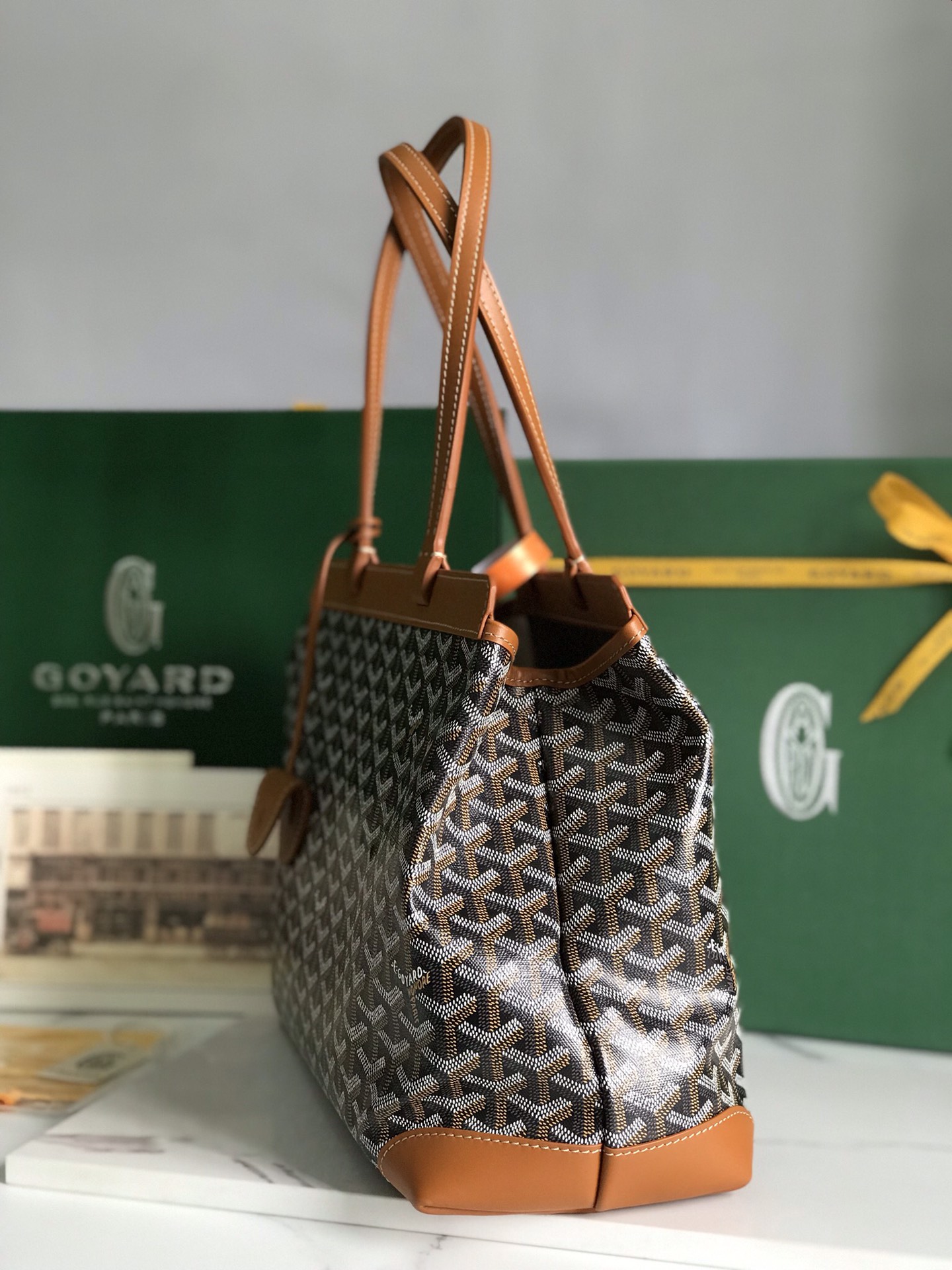 Goyard Tan Goyardine Coated Canvas and Leather bag brown