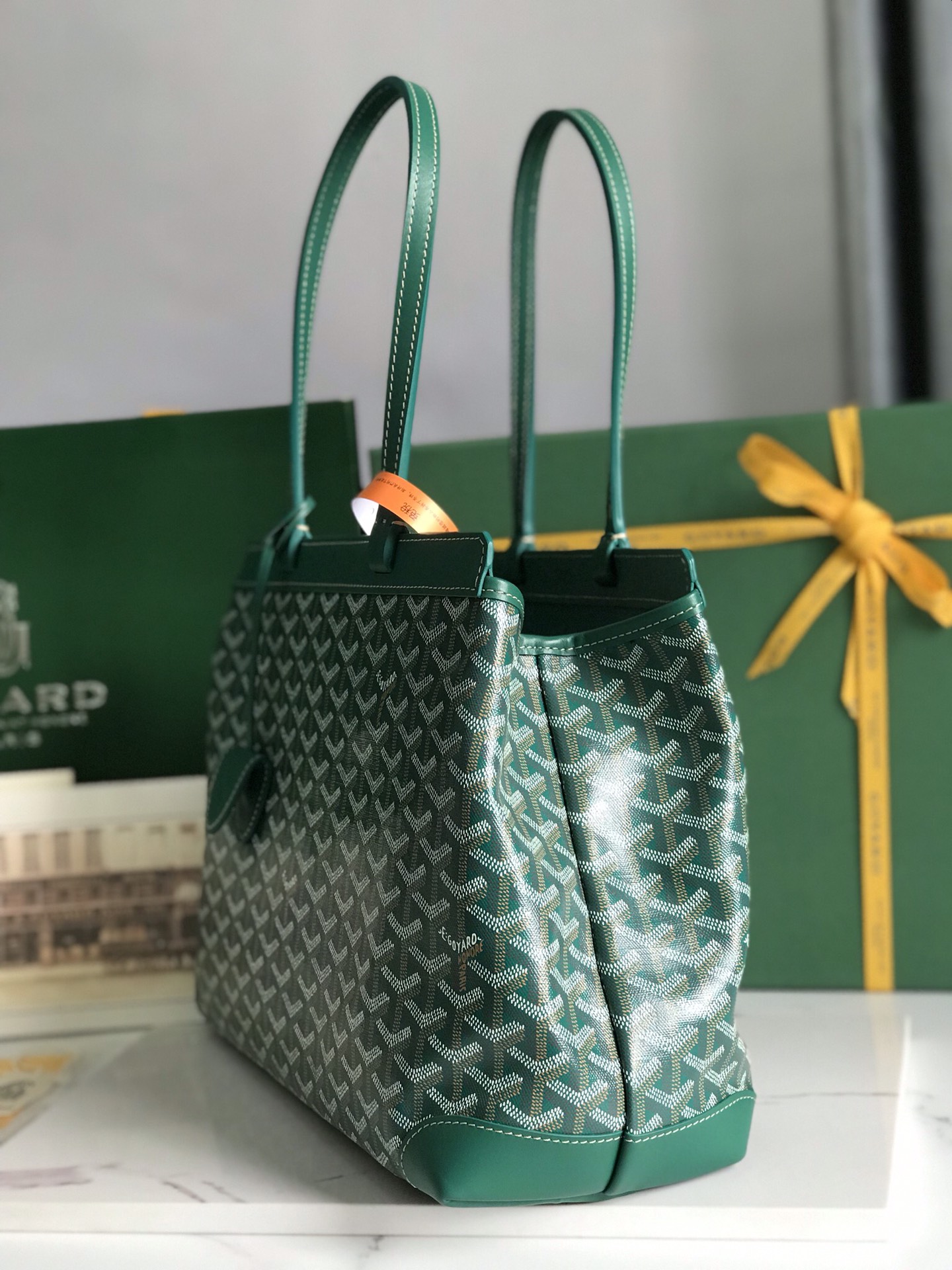 Goyard Tan Goyardine Coated Canvas and Leather bag green