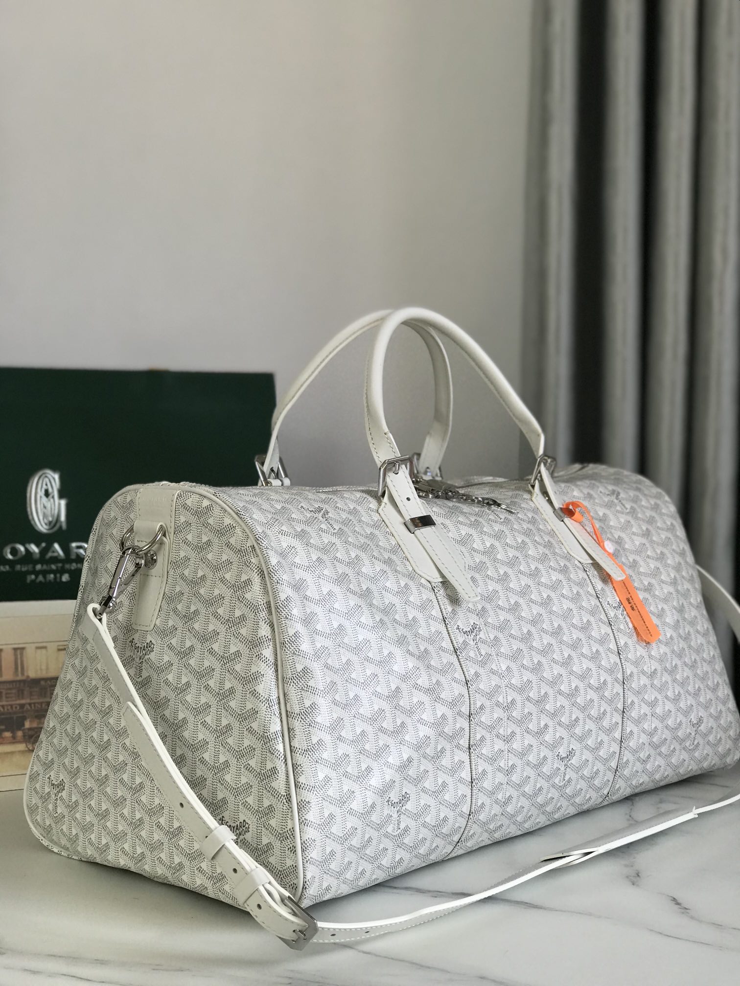 Goyard white Goyardine Coated Canvas Croisjour 55 Boston Bag