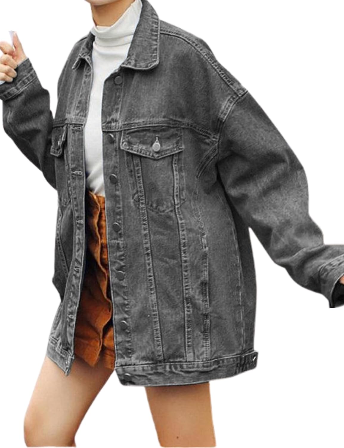Gozoloma Women’s Casual Loose Oversized Denim Jacket Long Sleeved Button Jean Jacket Coat Tops