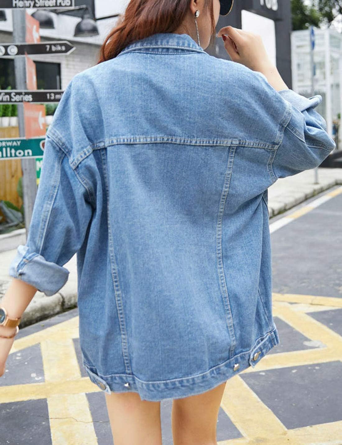 Gozoloma Women’s Casual Loose Oversized Denim Jacket Long Sleeved Button Jean Jacket Coat Tops