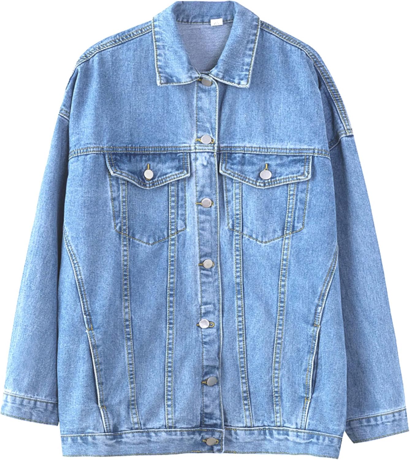 Gozoloma Women’s Casual Loose Oversized Denim Jacket Long Sleeved Button Jean Jacket Coat Tops