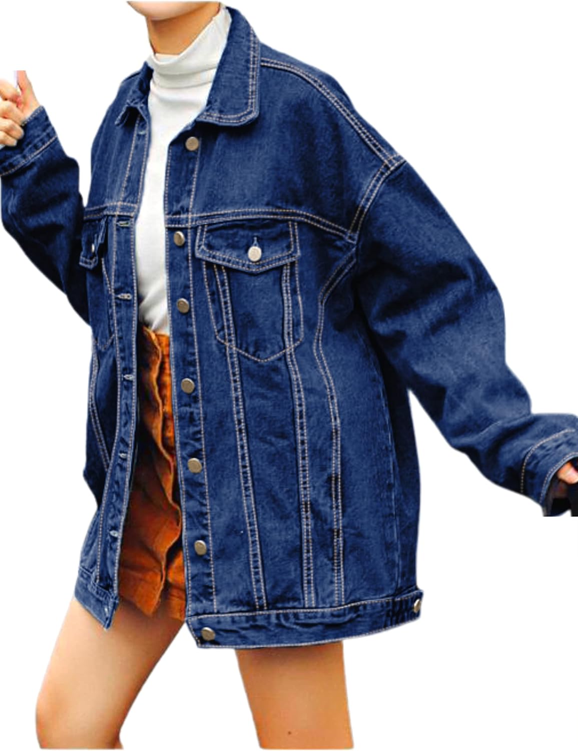 Gozoloma Women’s Casual Loose Oversized Denim Jacket Long Sleeved Button Jean Jacket Coat Tops