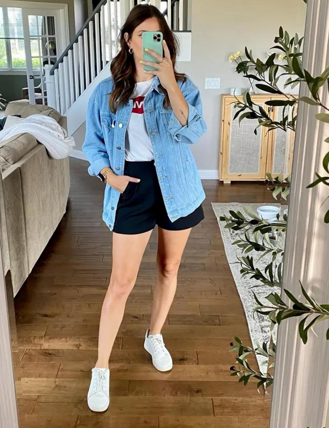 Gozoloma Women’s Casual Loose Oversized Denim Jacket Long Sleeved Button Jean Jacket Coat Tops