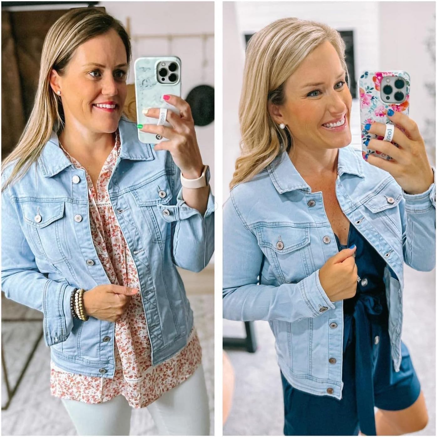 GRAPENT Women’s Basic Button Down Long Sleeve Stretchy Jean Trucker Denim Jacket