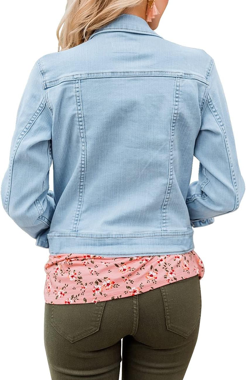 GRAPENT Women’s Basic Button Down Long Sleeve Stretchy Jean Trucker Denim Jacket