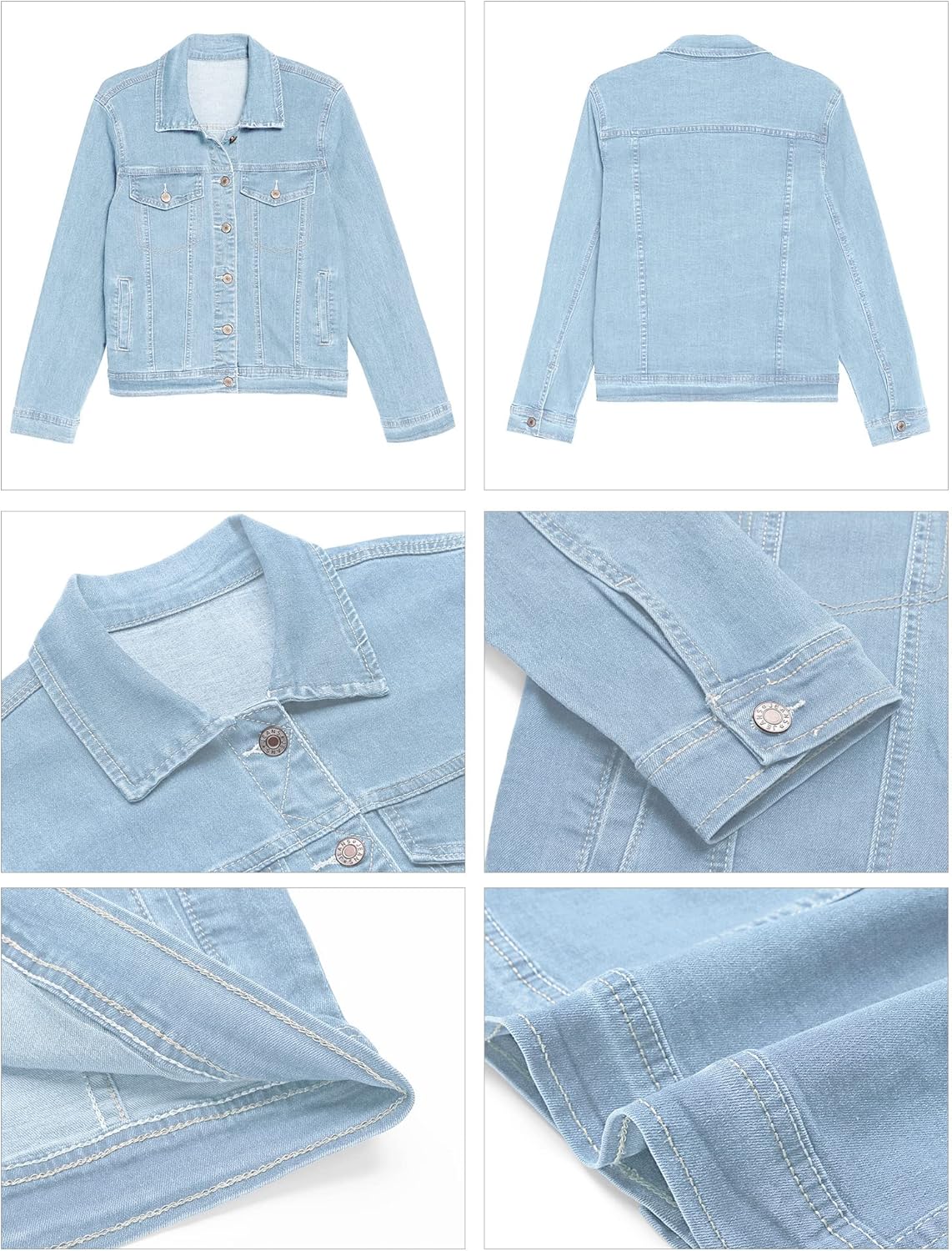 GRAPENT Women’s Basic Button Down Long Sleeve Stretchy Jean Trucker Denim Jacket